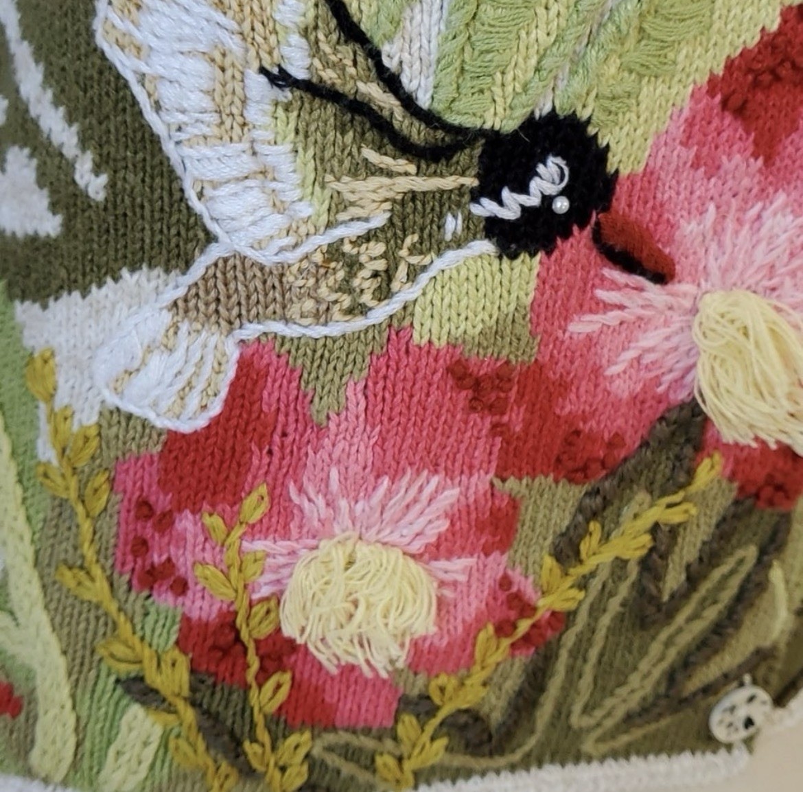 VTG Susan Bristol Button Down Sweater Beautiful Embroidery Flowers/Birds – Sz M