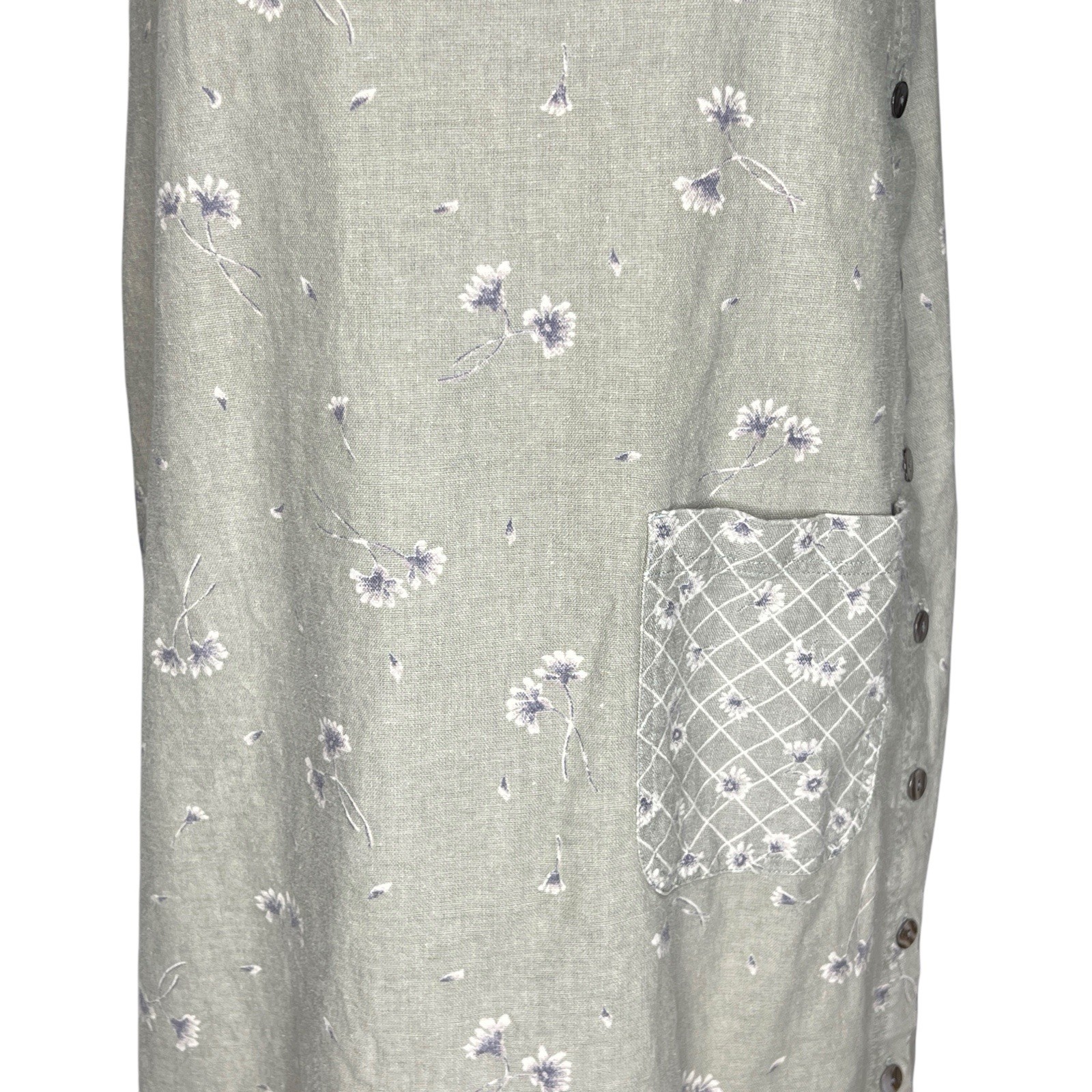 Vtg Erika Cottagecore Midi Dress Womens L Beige Floral Linen Blend Sleeveless