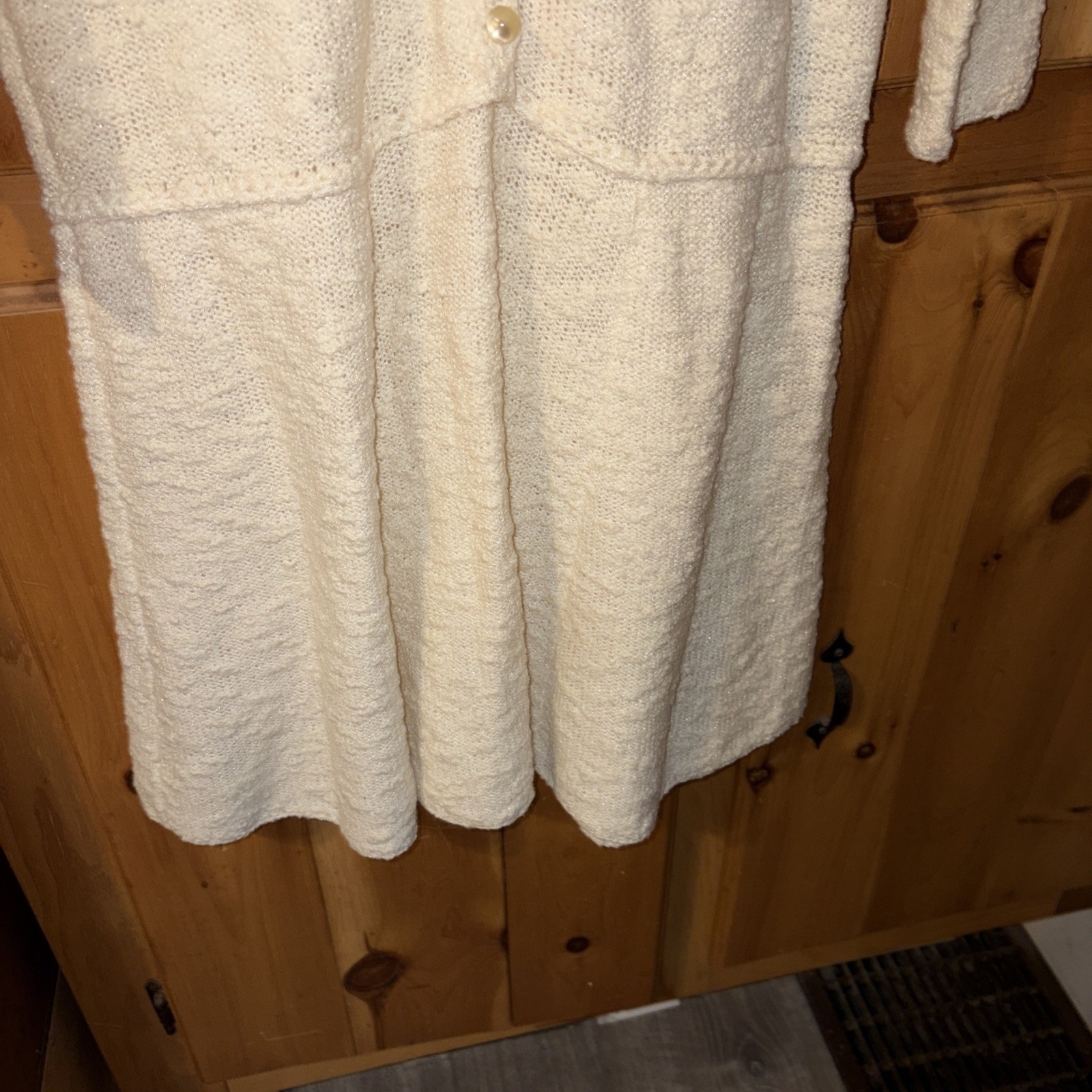 Vintage St John Knits Dress Sweater Set Size S/M 70s Creamy Beige Crocheted
