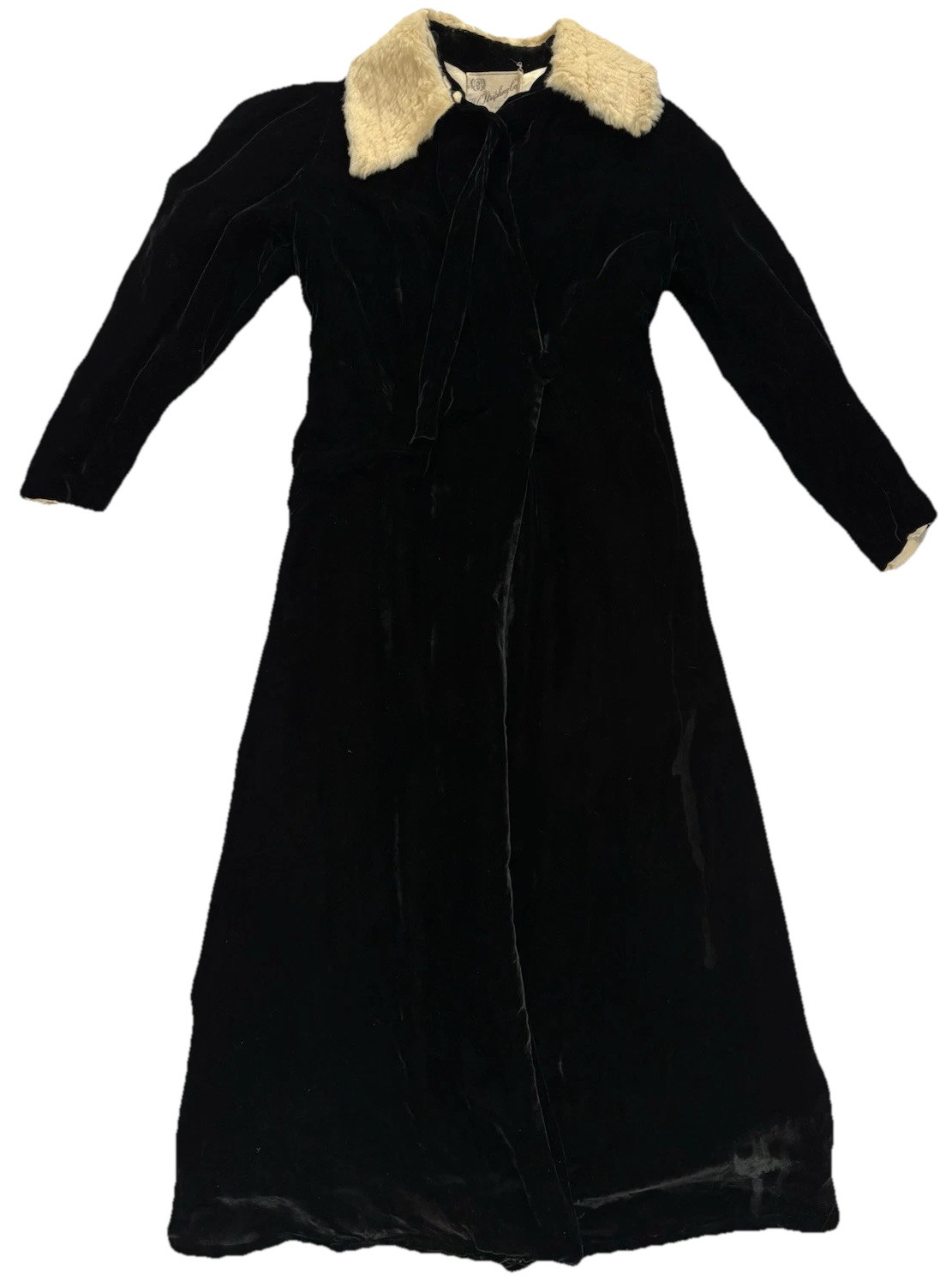 Vtg Fur Collared Black Velvet Duster Robe Old Hollywood Style Glam Size Medium