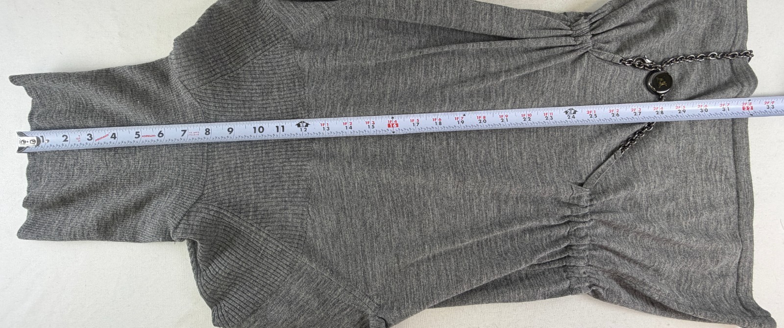 Vintage CELINE Wool Turtle Neck Long Sleeve Sweater Large 8 US Gray Chain Belted