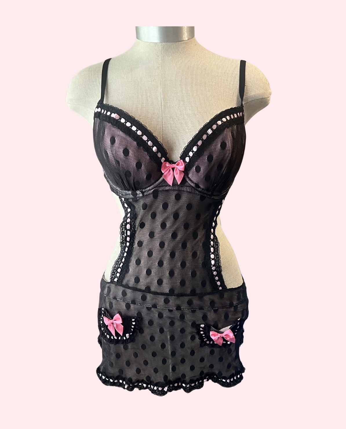 Sexy little things Victoria’s Secret 36D French Maid black/pink apron lingerie