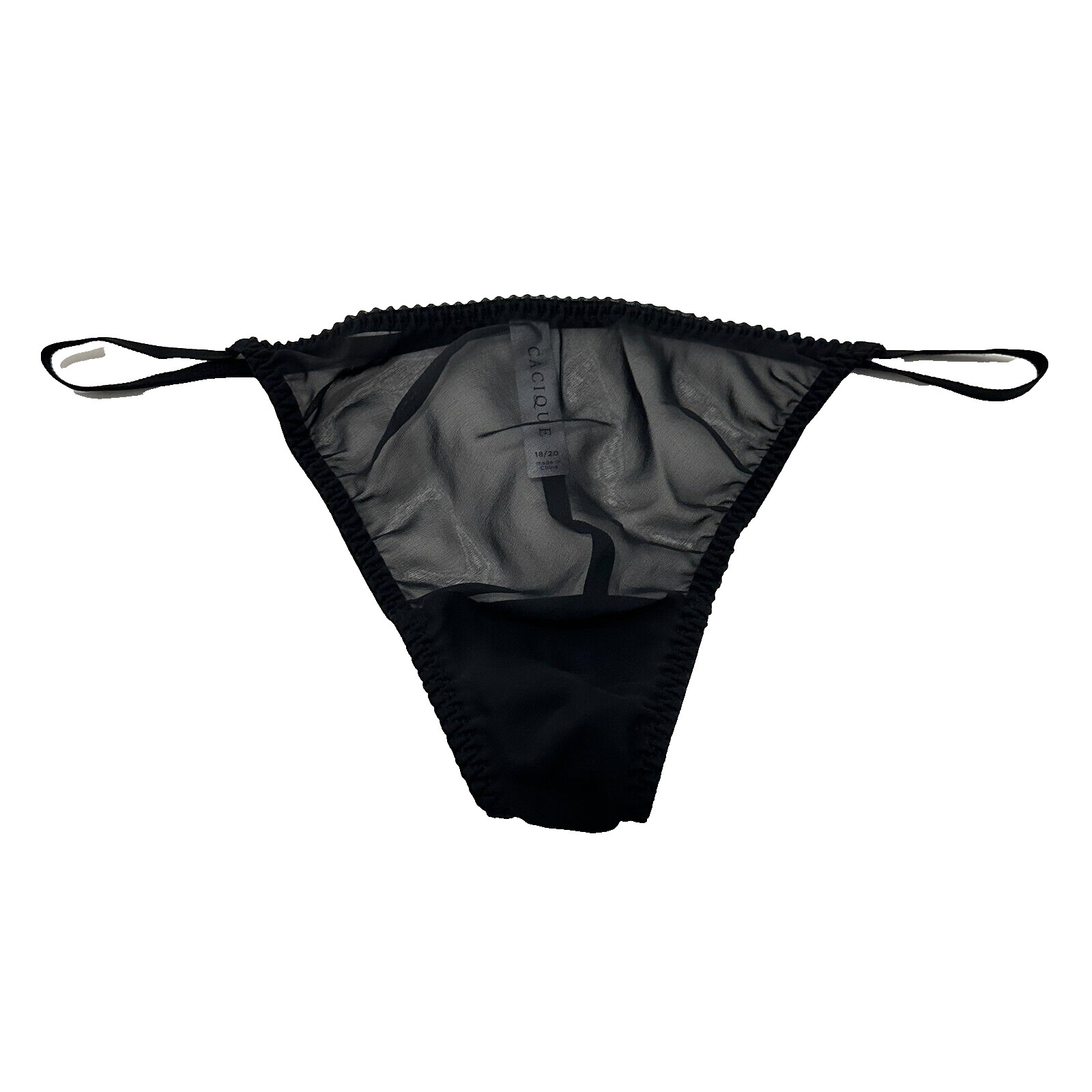 Cacique String Thong Panty 100% Silk Size 18/20 Black Sexy G-String Sheer