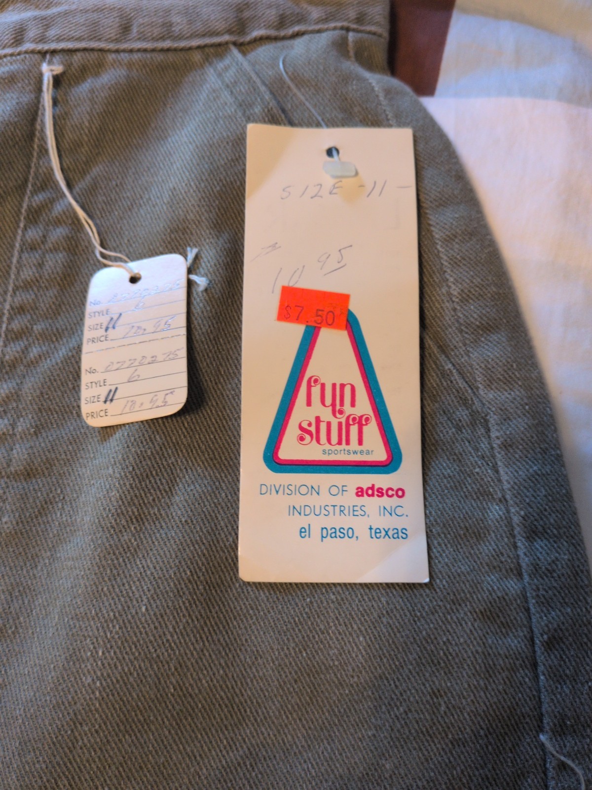 Vintage Deadstock NWT Fun Stuff Olive Denim Bell Bottoms Women&rsquo;s Size 11, 1970s