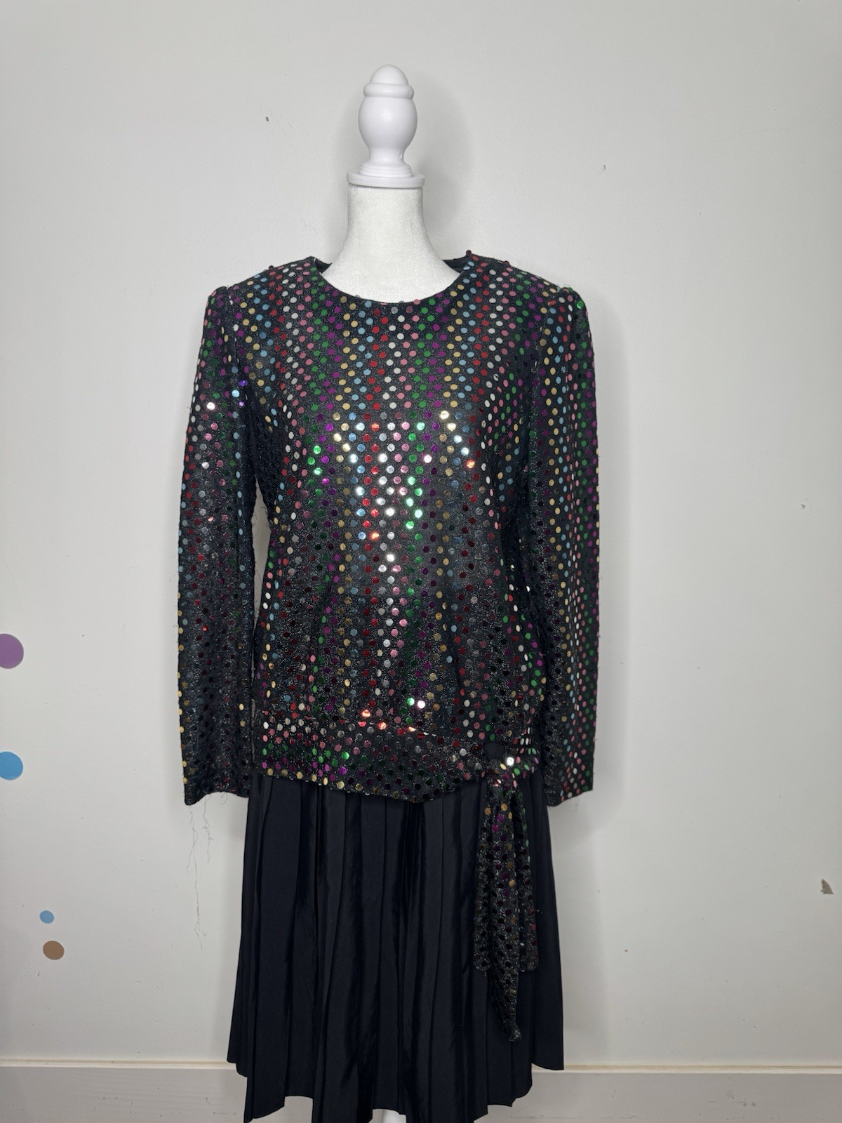 Vintage Another Thyme Shirt Large Sequin Mirror Colorful Party Club Disco Knot