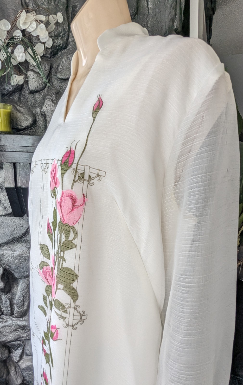 Vtg Alfred Shaheen Calif Hawaii Dress Kaftan Pink Sz 14/L Signed Sheer Sleeves