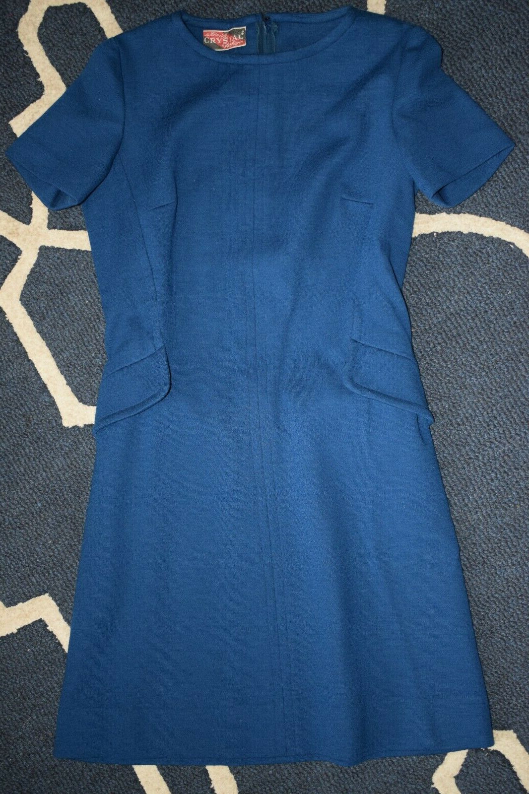 Vintage 60s David Crystal Wool Dress Jumper Blue Bust: 33&Prime; Waist: 30&Prime; Lot P