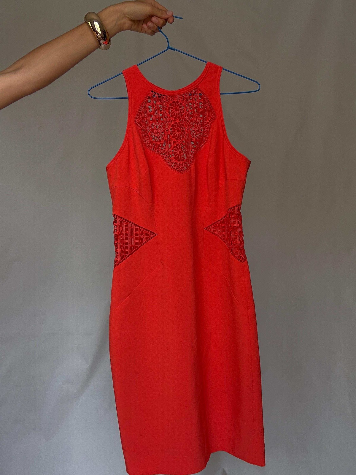Karen Millen coral lace panel bodycon, EU40,Luxury designer clothing,