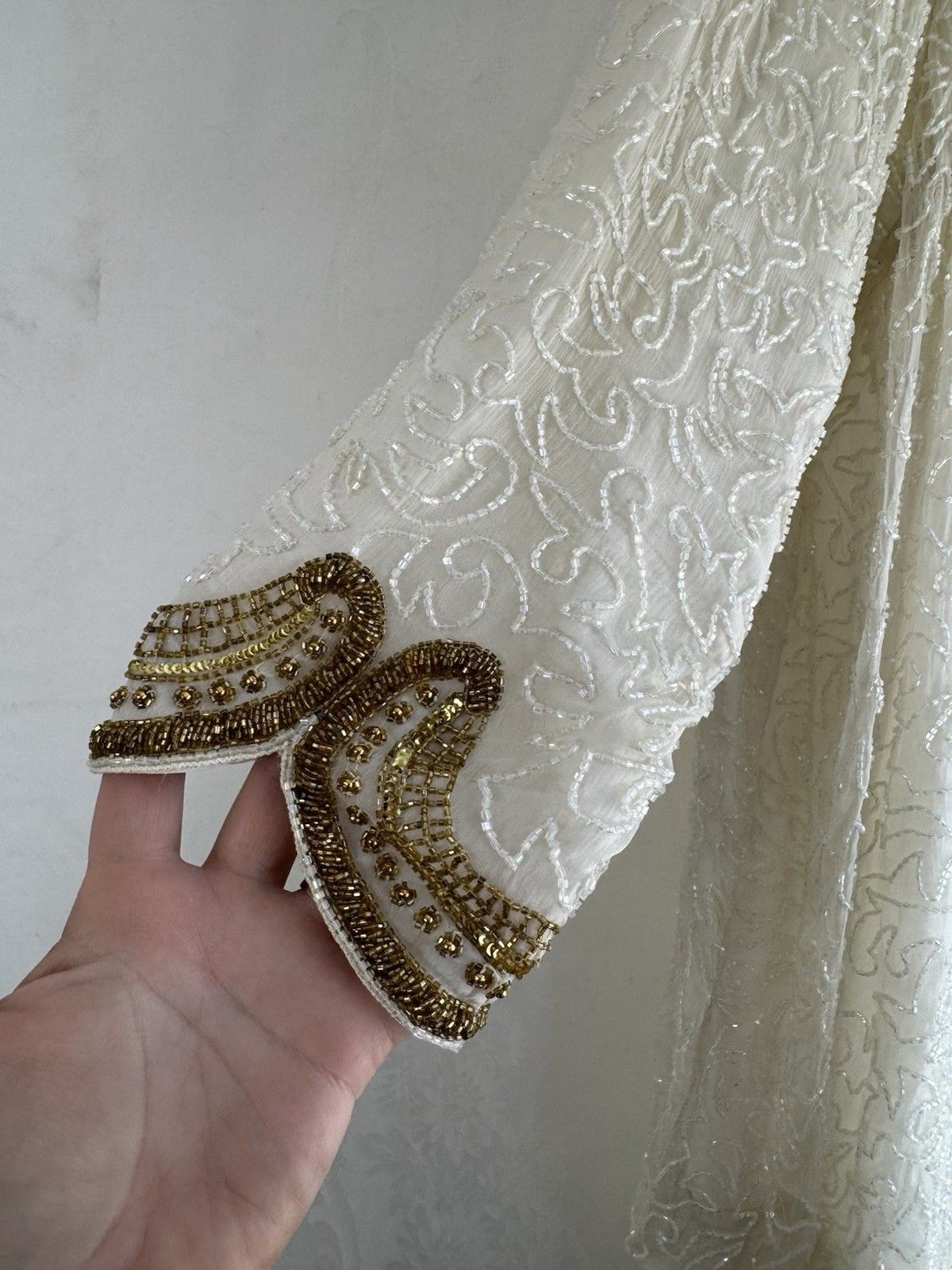 Laurence Kazar Wedding Ivory Gold Sequin Beaded Lace Blazer Jacket 2XL