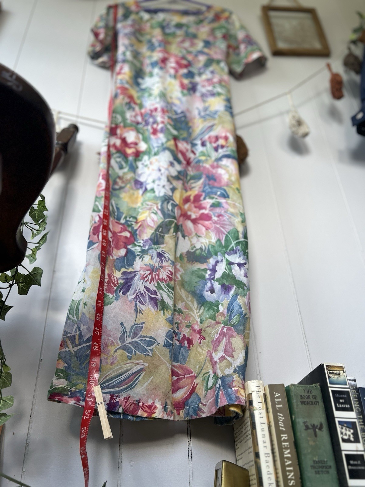 Vintage 90s Watercolor Floral Maxi Dress Sheer Chiffon Kimono Sleeve Boho M L