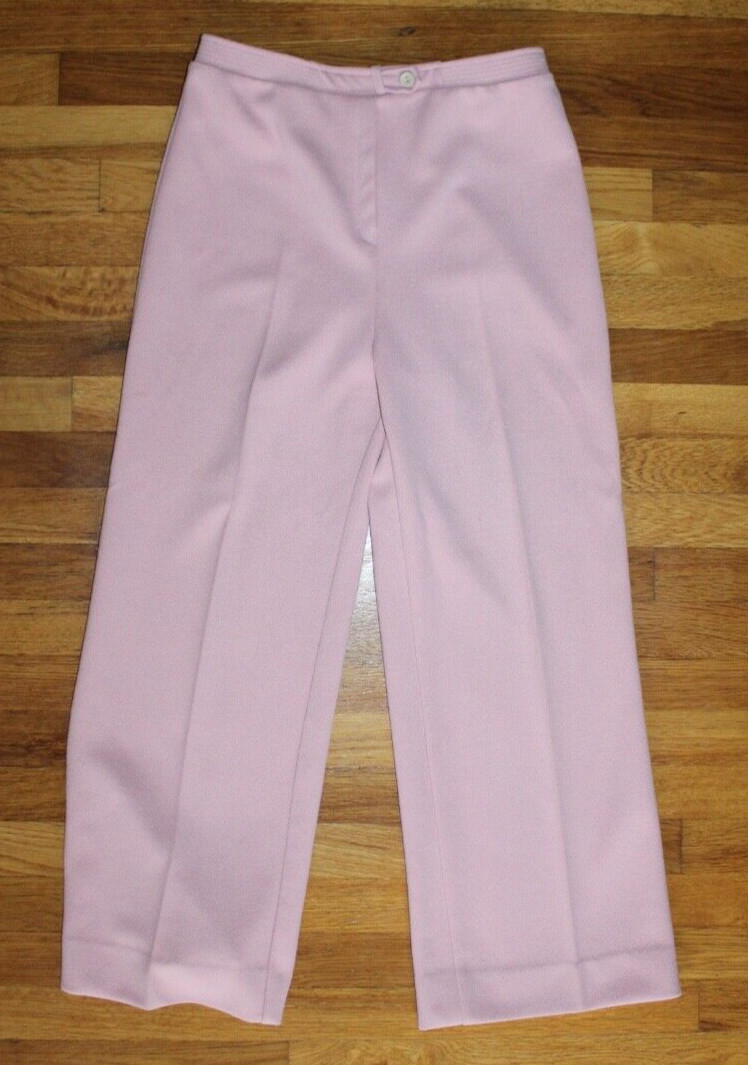 Vtg 60s 70s Dusty Pink Polyester 2 Pc Wide Leg Leisure Pant Suit Blazer Womens M