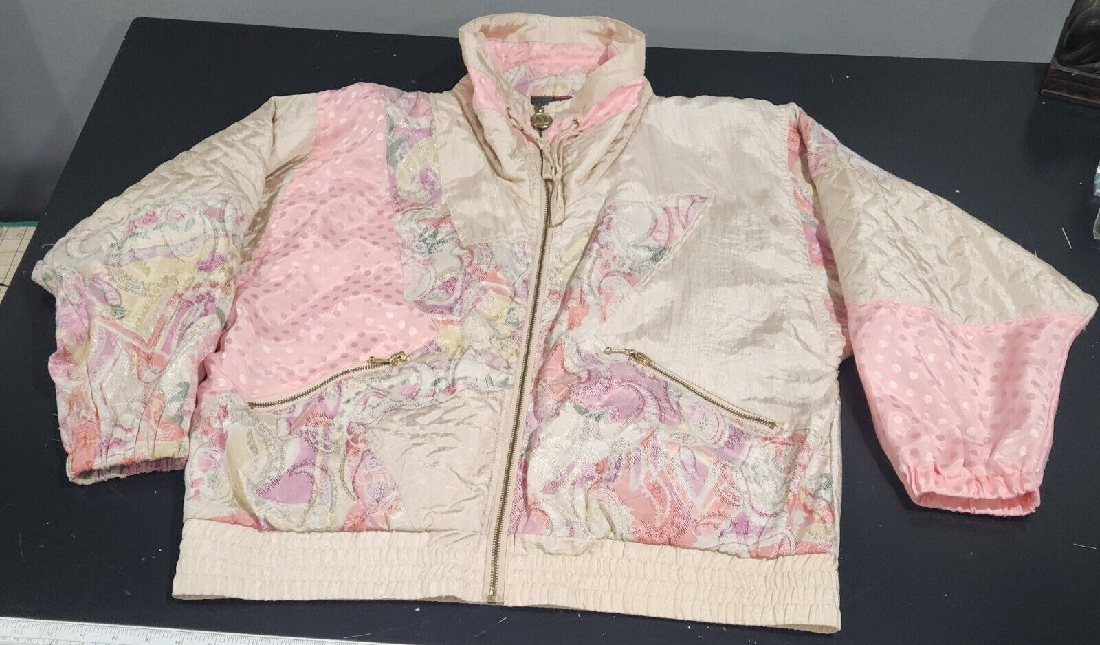 VTG Womens Mureli Nylon Rayon Jacquard paisley Track Suit zip Jacket M floral