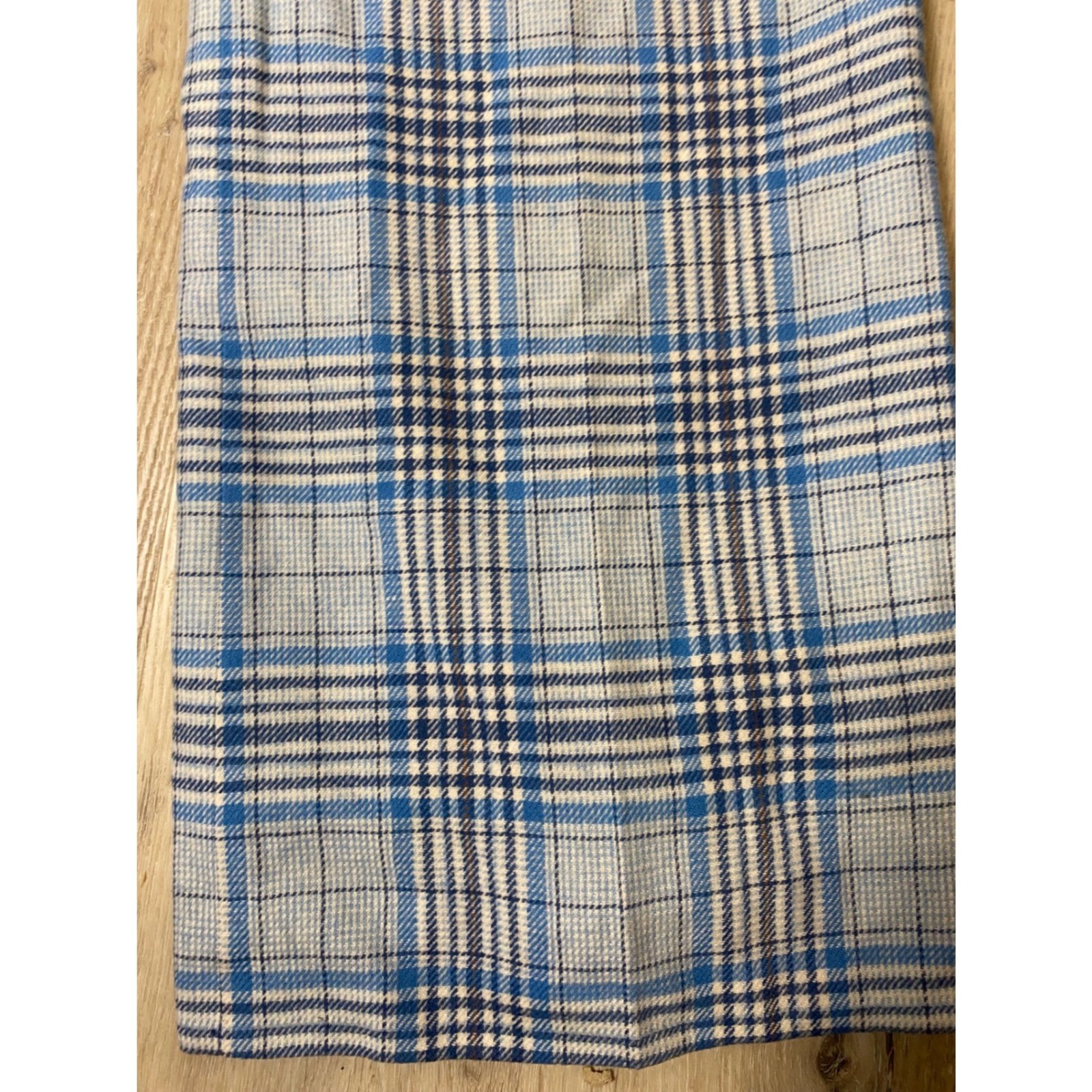 Vintage Young Pendleton 1960s Blue Plaid Wool Wide Leg Trousers Lined Pants M