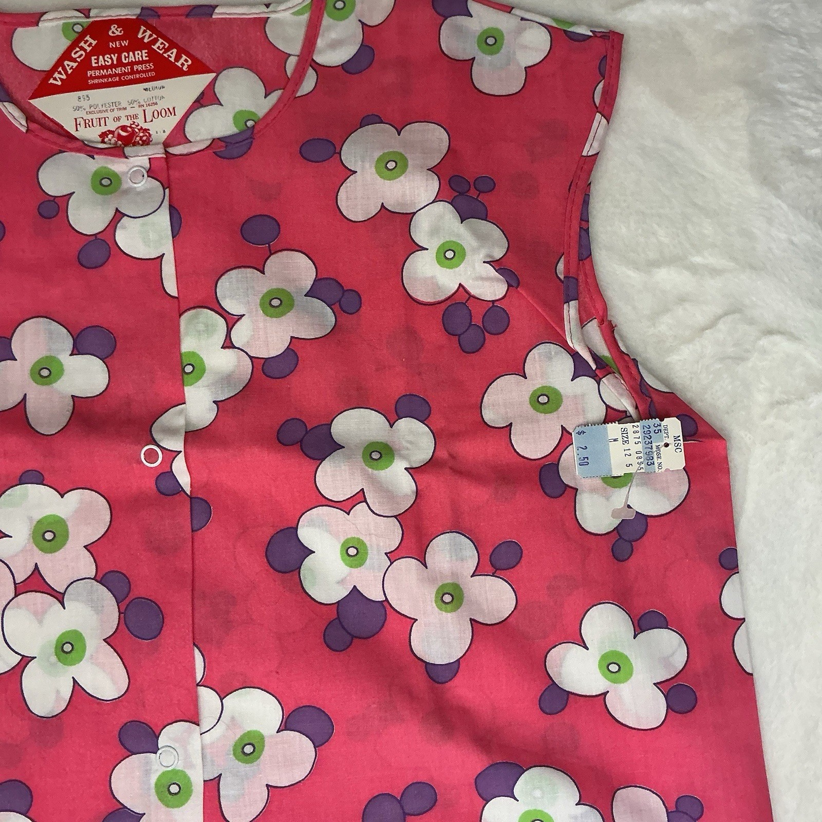Fruit Of The Loom Vintage NOS Vibrant Floral Pink Wash & Wear Tank Medium
