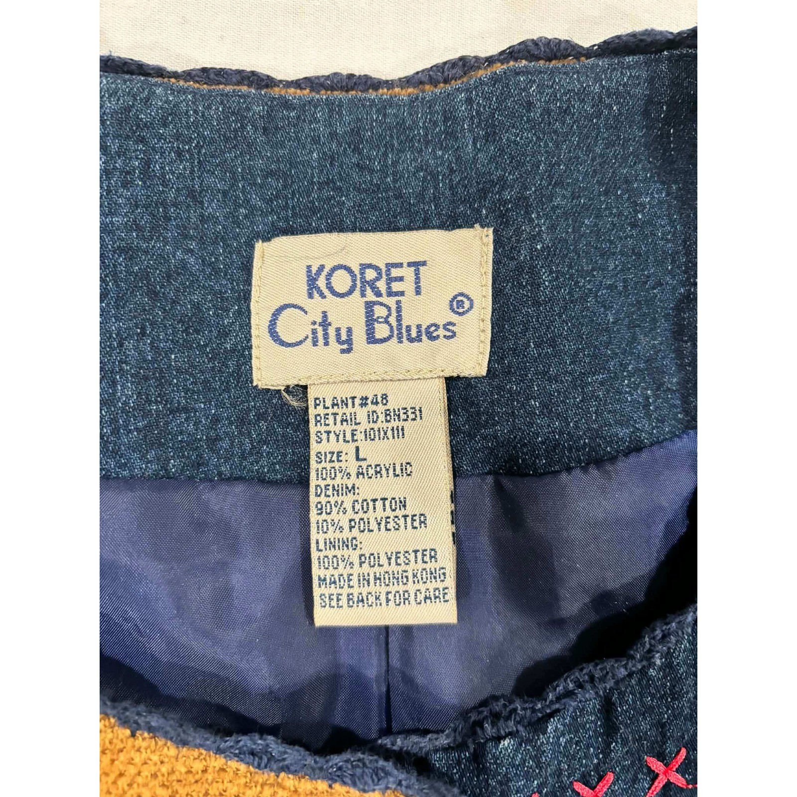 Koret City Blues Vintage Patchwork Embroidered Jacket Blue Red Tan Large