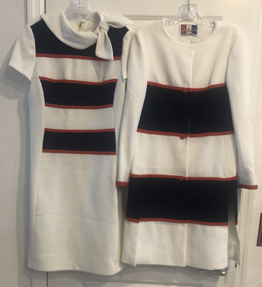 VINTAGE WOMENS 1950 RED WHITE BLUE LILLI ANN KNIT SUIT DRESS CLASSIC SIZE 41 (12