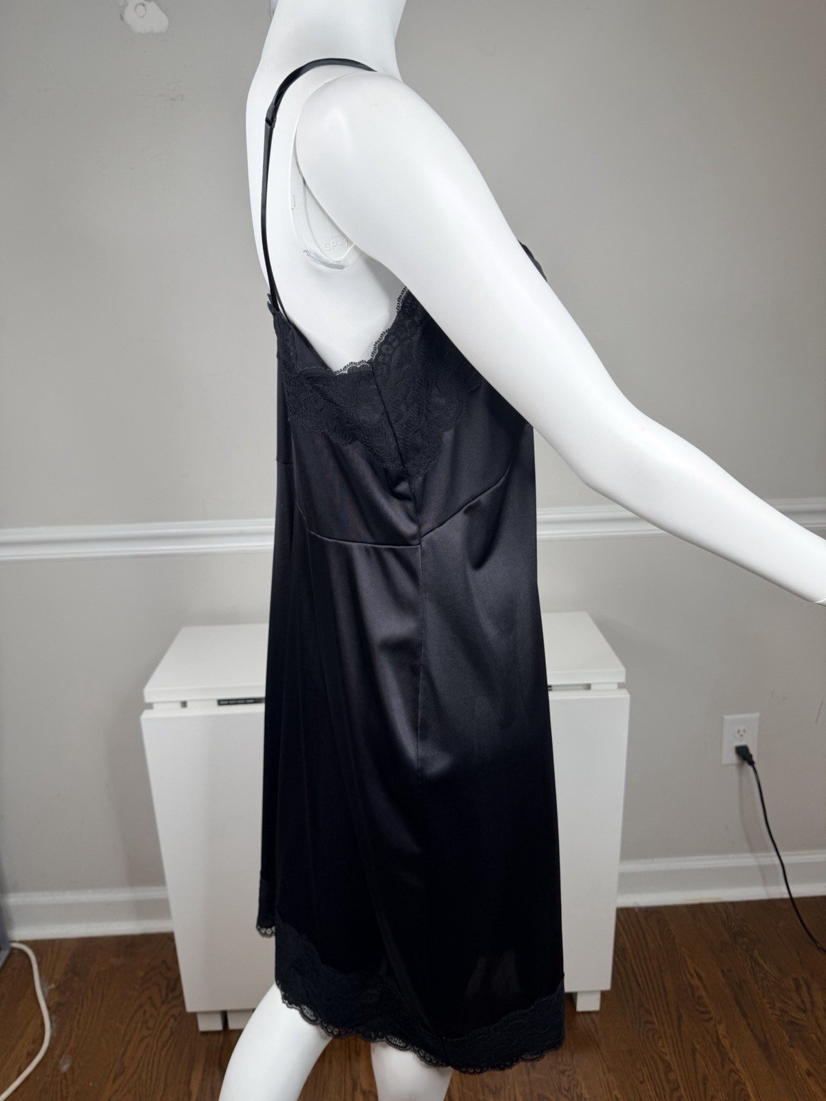 Vintage Dixie Belle Slip Lingerie Womens 44 Black Lace Trim Chemise Made USA