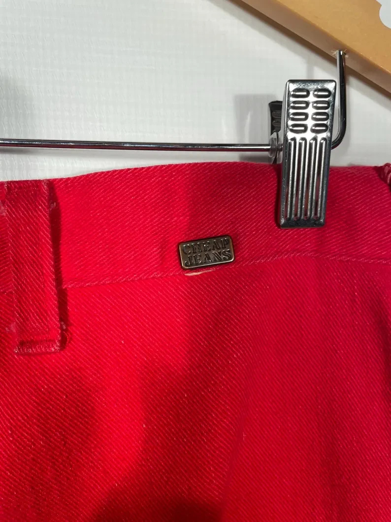 Vintage 1970s Cherry Red Denim Bell Bottoms Size L