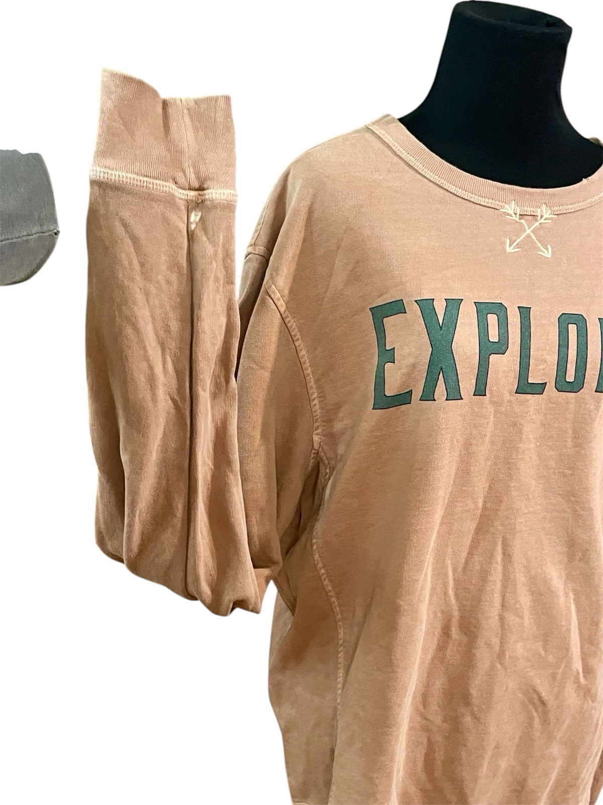 Explore Crew Neck Sweater New England L Thick Hem Stitch Hiking VTG KJP Earthy