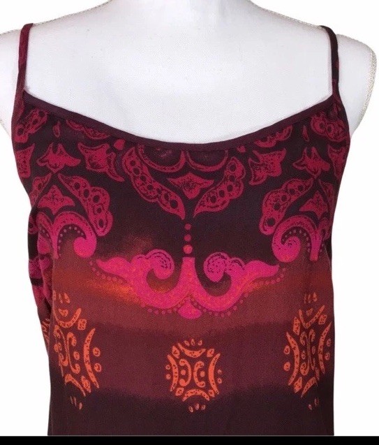 Vintage Boho Hippie Maxi Dress Spaghetti Strap Burgundy Red Sz S/M Jewel Tone