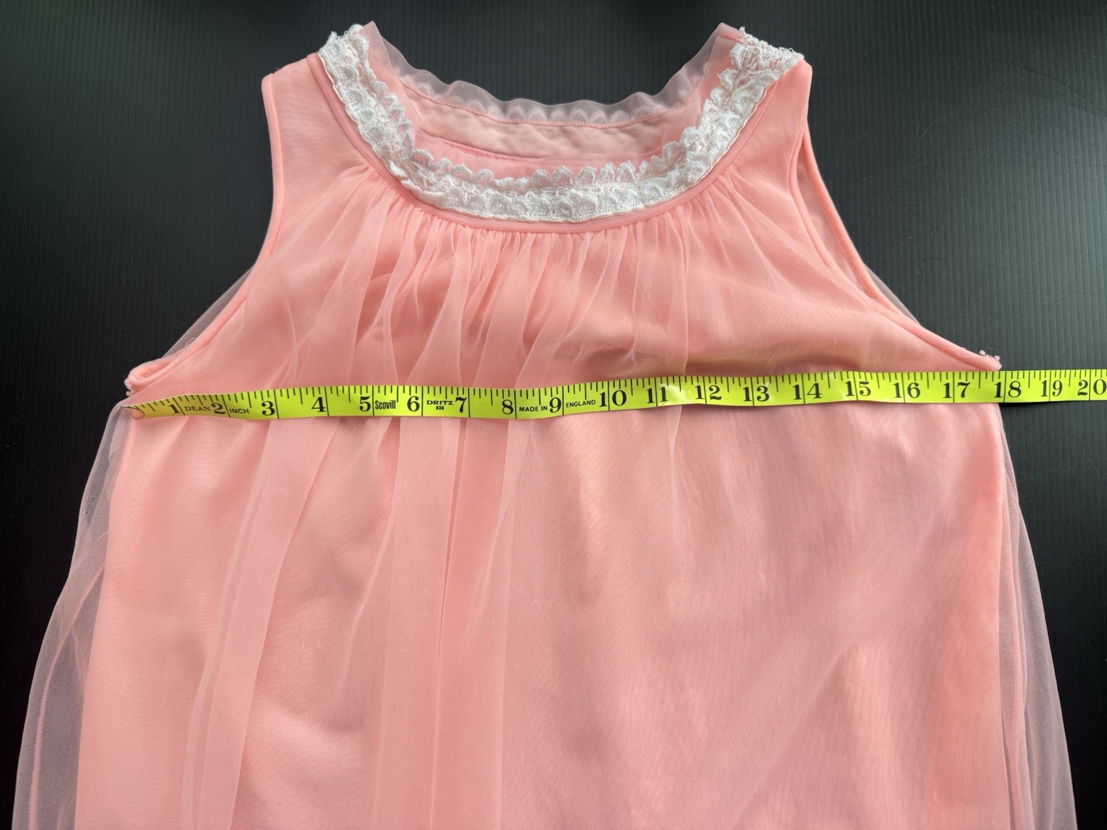 1960s PEACH CHIFFON OVER NYLON DUAL LAYER NEGLIGEE ROUND COLLAR LINGERIE *READ