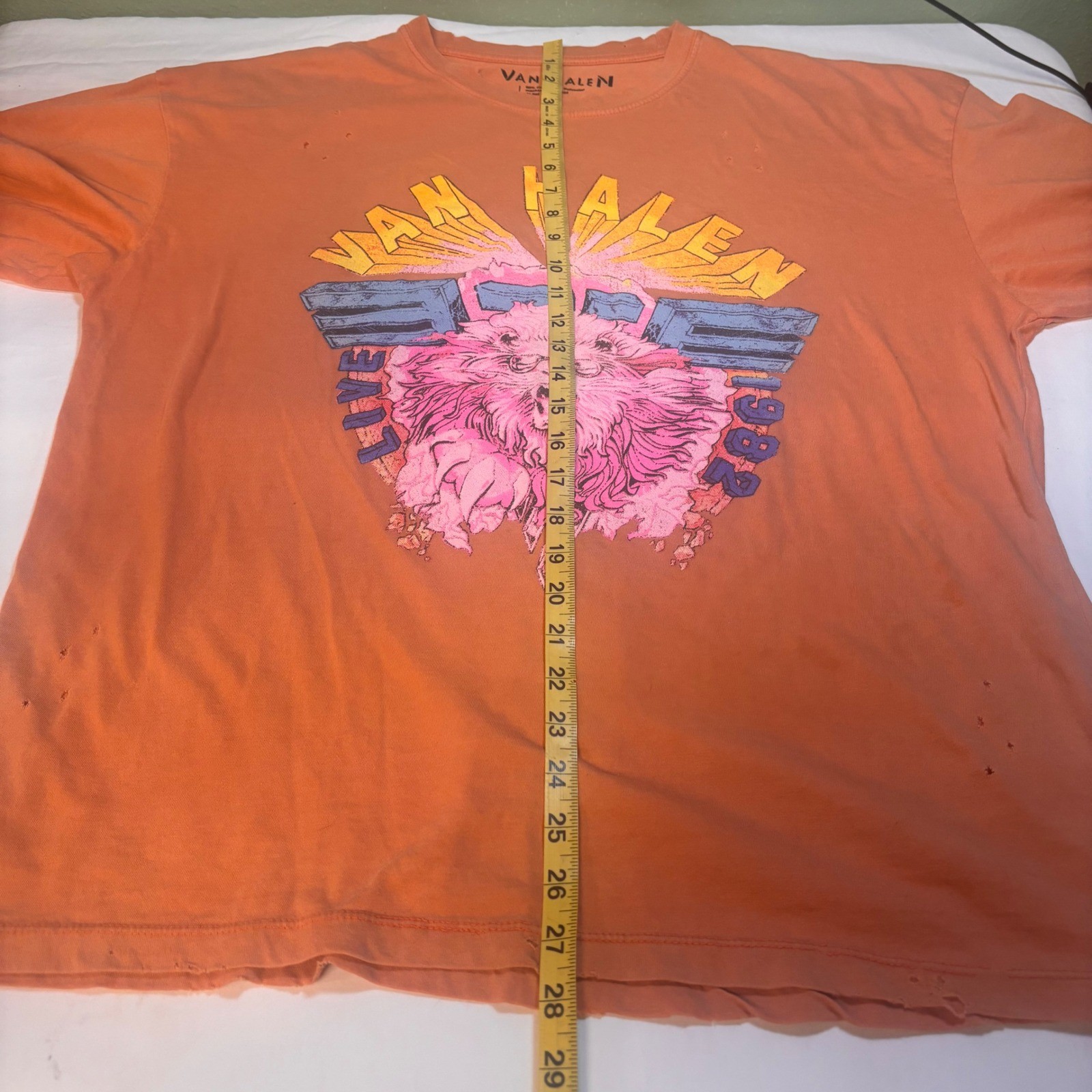 Van Halen 1982 Graphic Band Tee Distressed Orange T-Shirt Size Large