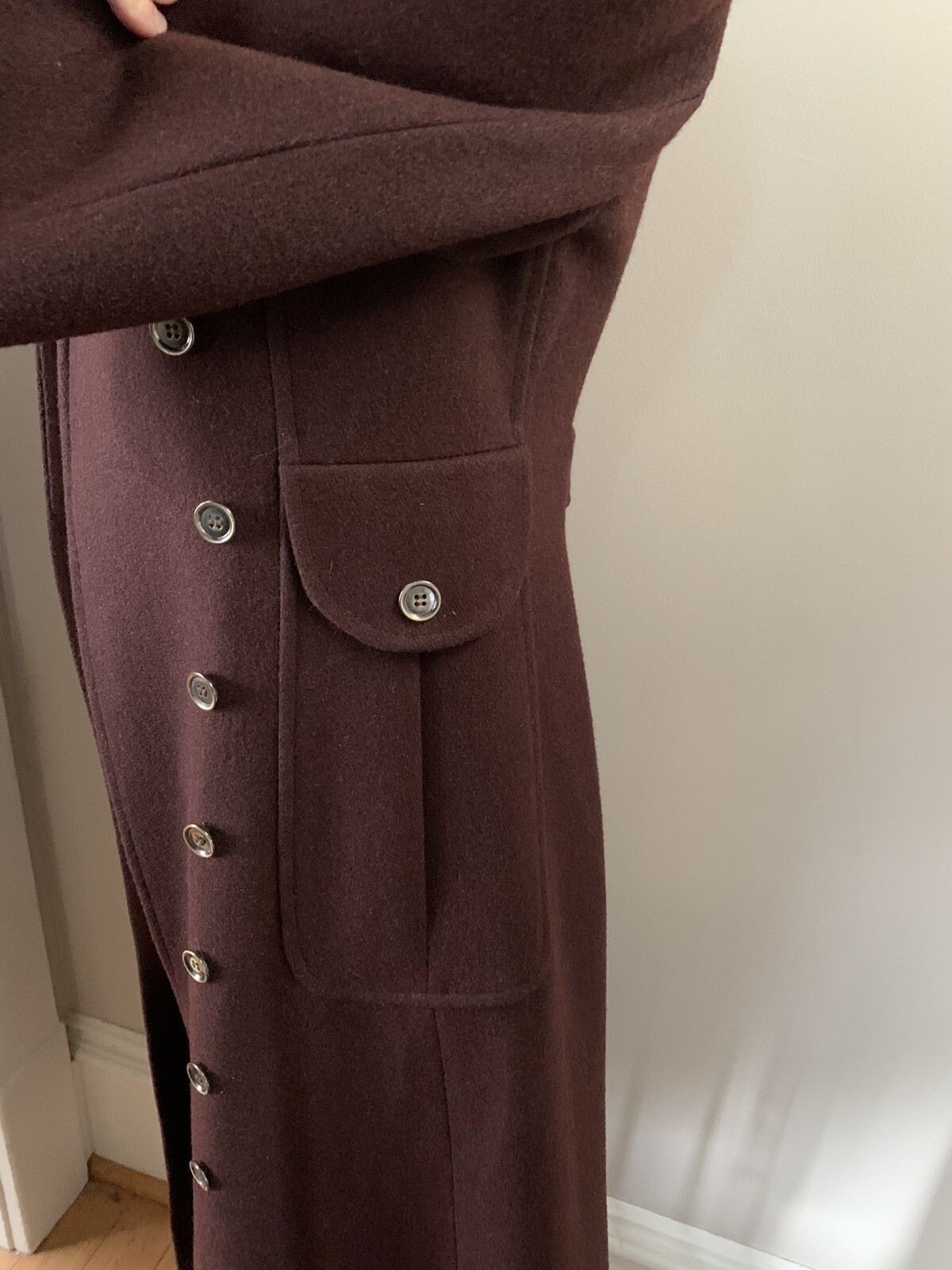 Vintage Womens Wool Double Breasted Long Coat No Size Tag Wine EUC Steam Punk