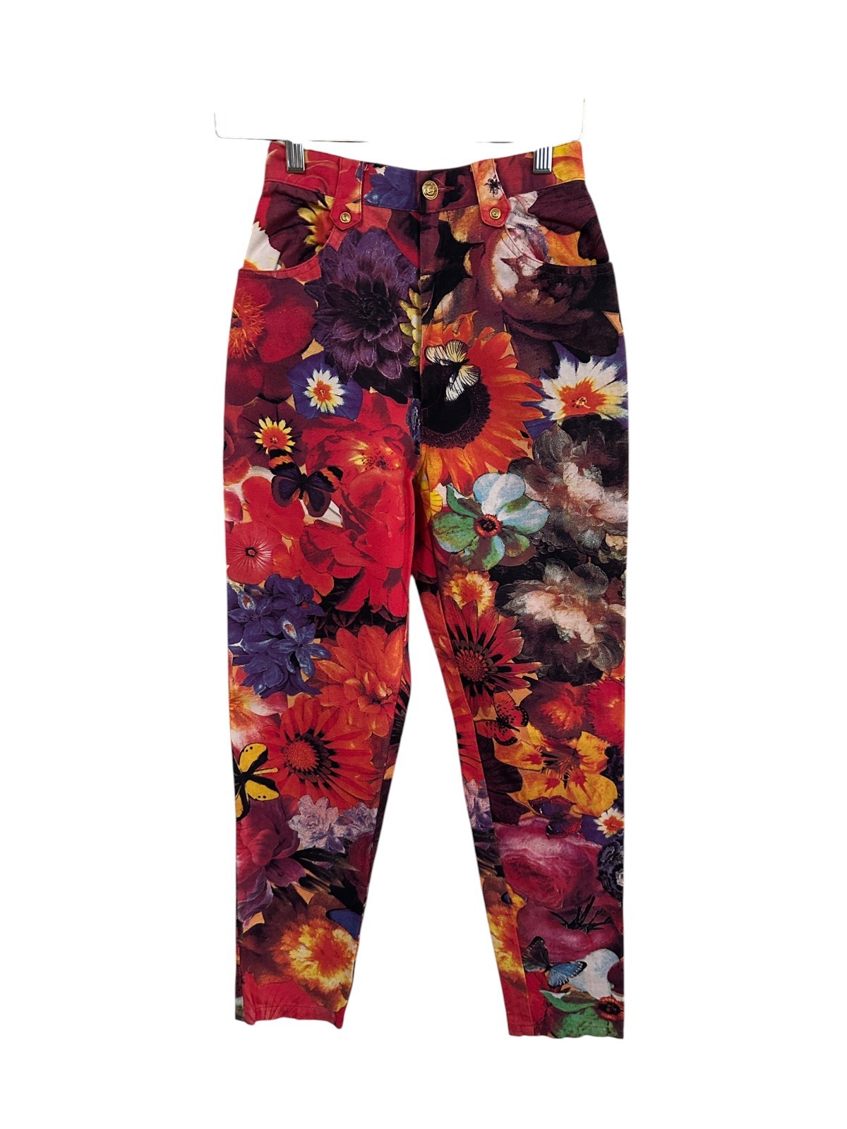 Christian Lacroix Floral Denim Pants 90s Vintage High Waisted EU 38 Rare 6 8