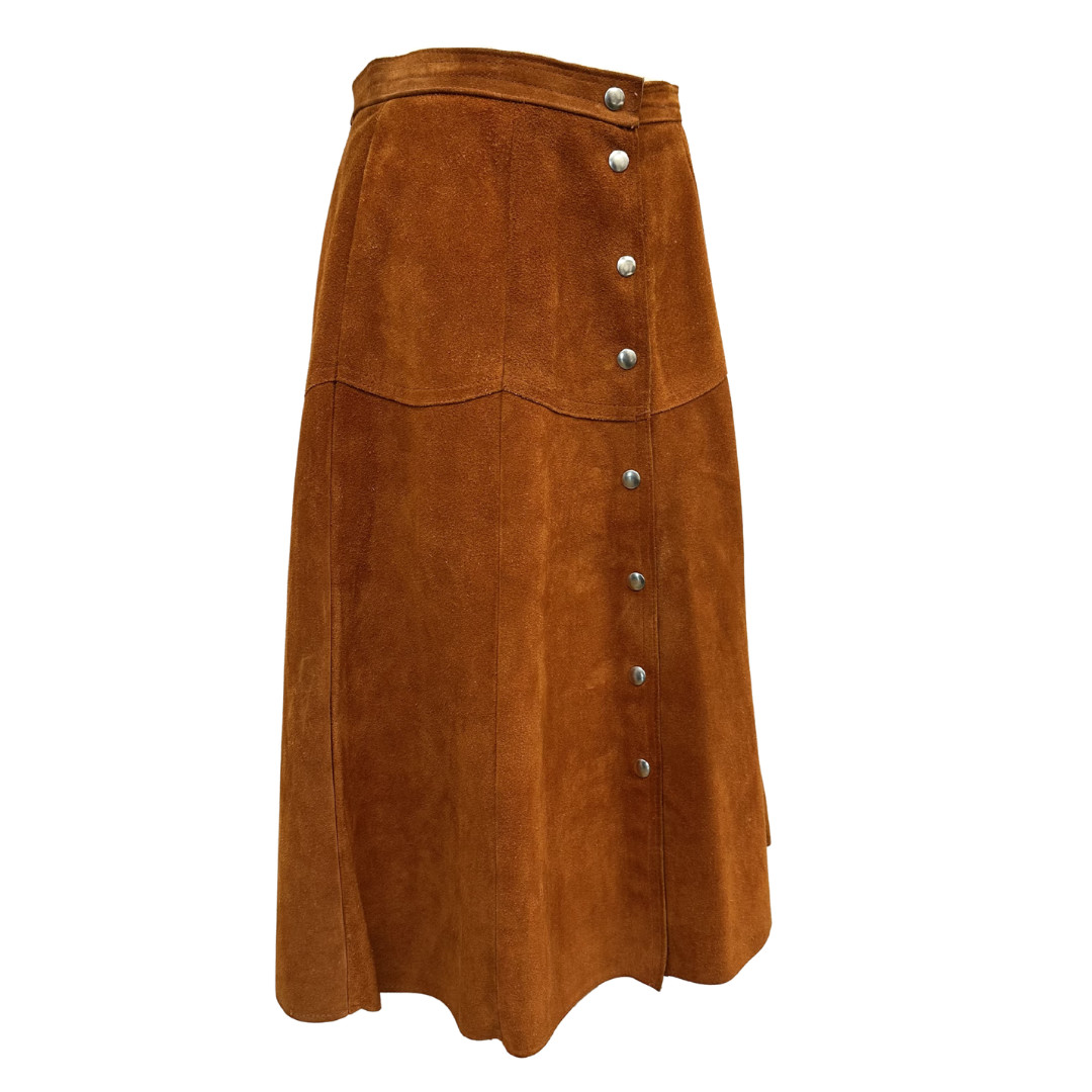 Vintage 1970s Rust Color Snap Up Heavy Suede Skirt