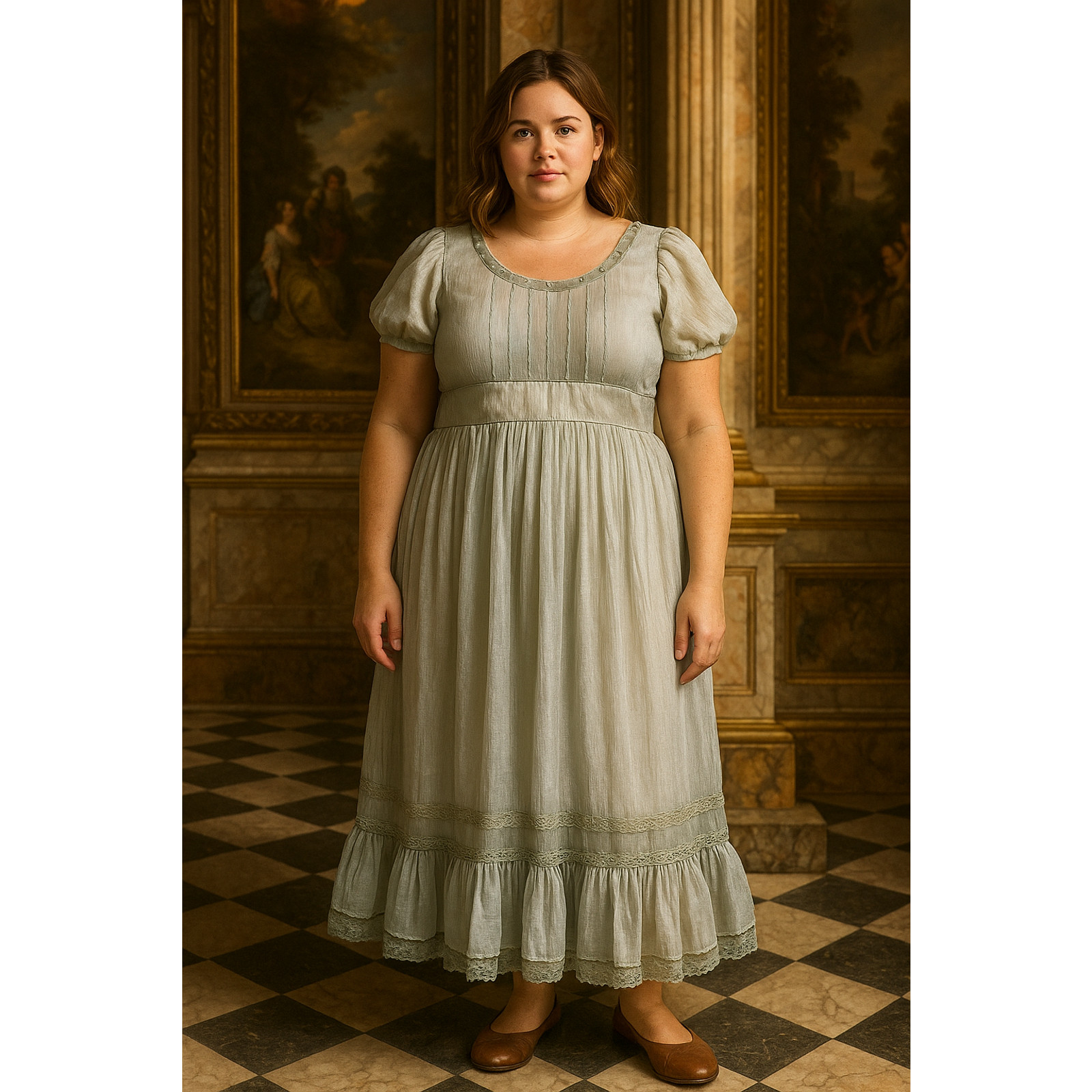 Renaissance Vintage Bridgerton Victorian Midi Dress empire Puff Sleeve XL fits M