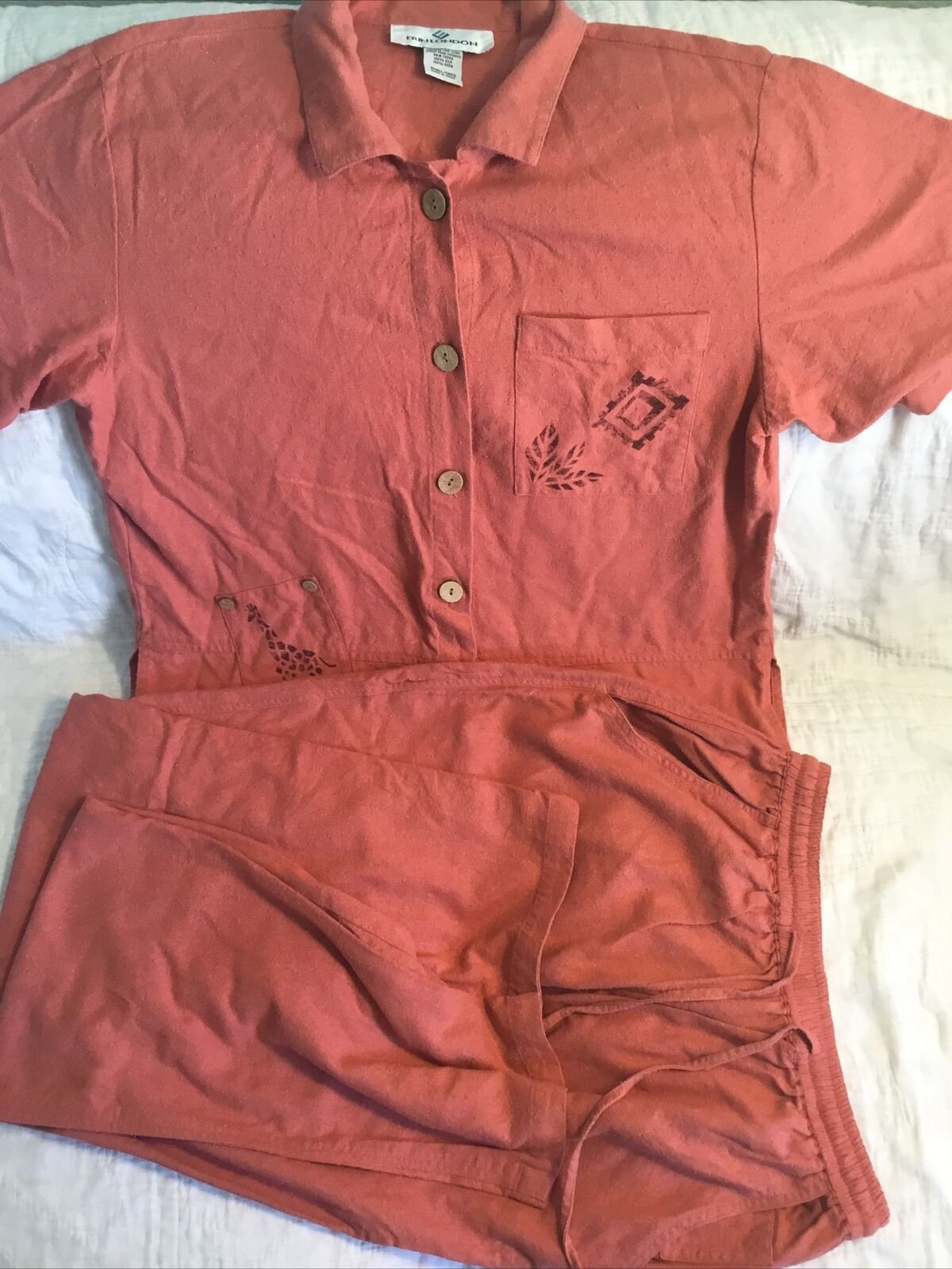 Erin London 100% Silk Orange Women&rsquo;s Vintage Pants Blouse Giraffe Size Small