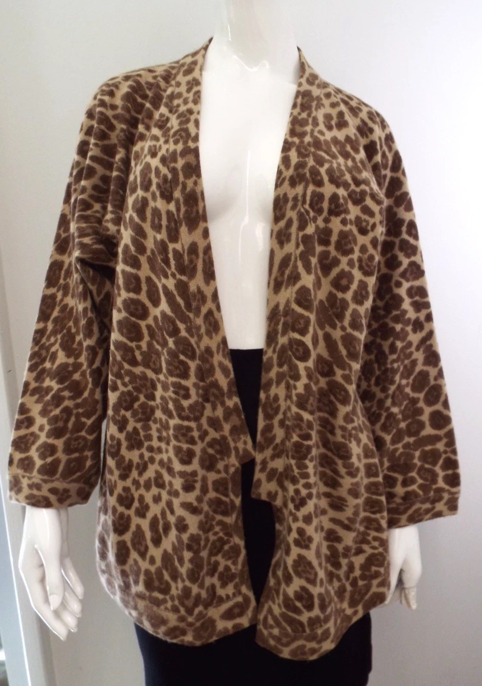 Vintage 1980s KENZO Leopard Lambswool Wrap Sweater LARGE Angora Cardigan Paris