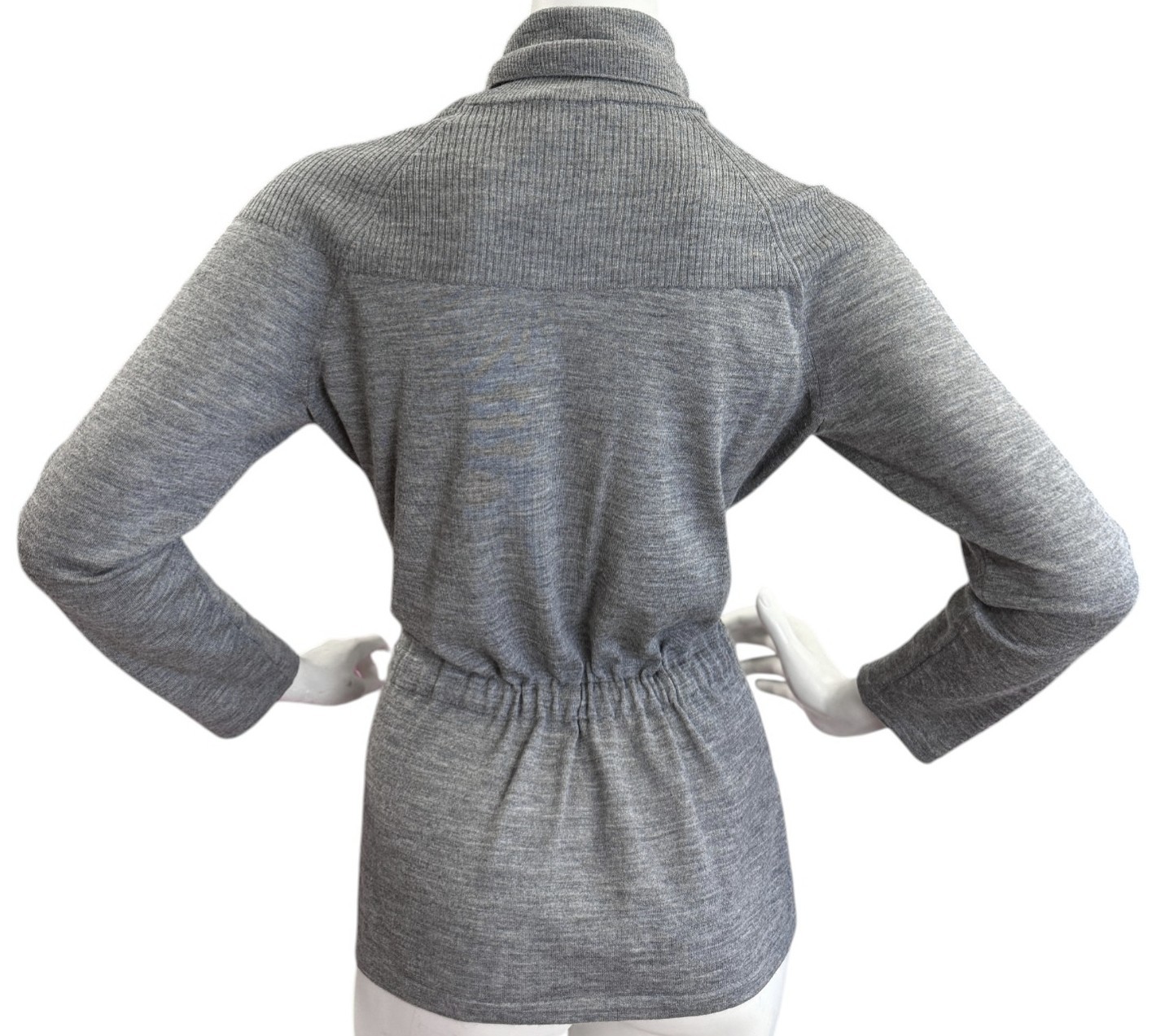Vintage CELINE Wool Turtle Neck Long Sleeve Sweater Large 8 US Gray Chain Belted