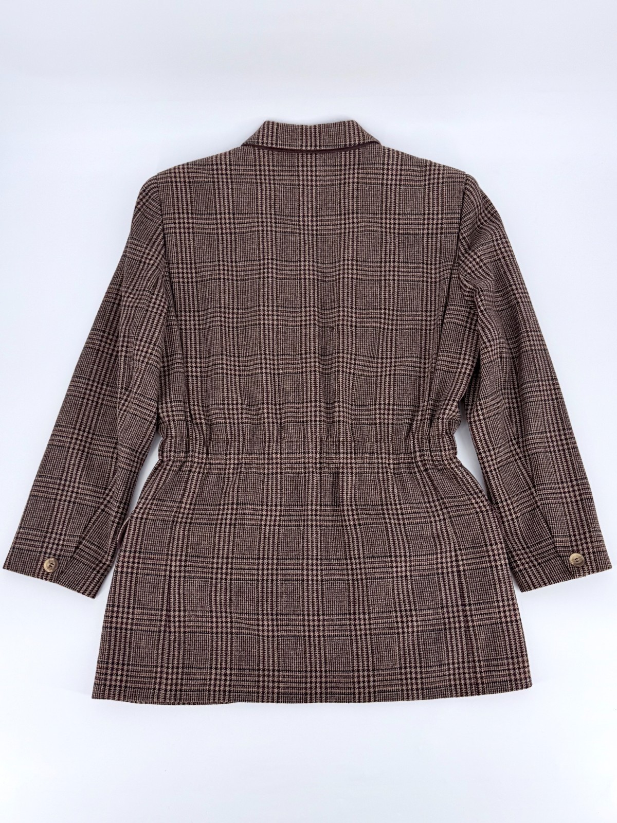 Vintage Toffs 100% Wool Plaid Blazer Jacket Womens 12M Brown Tailored Equestrian