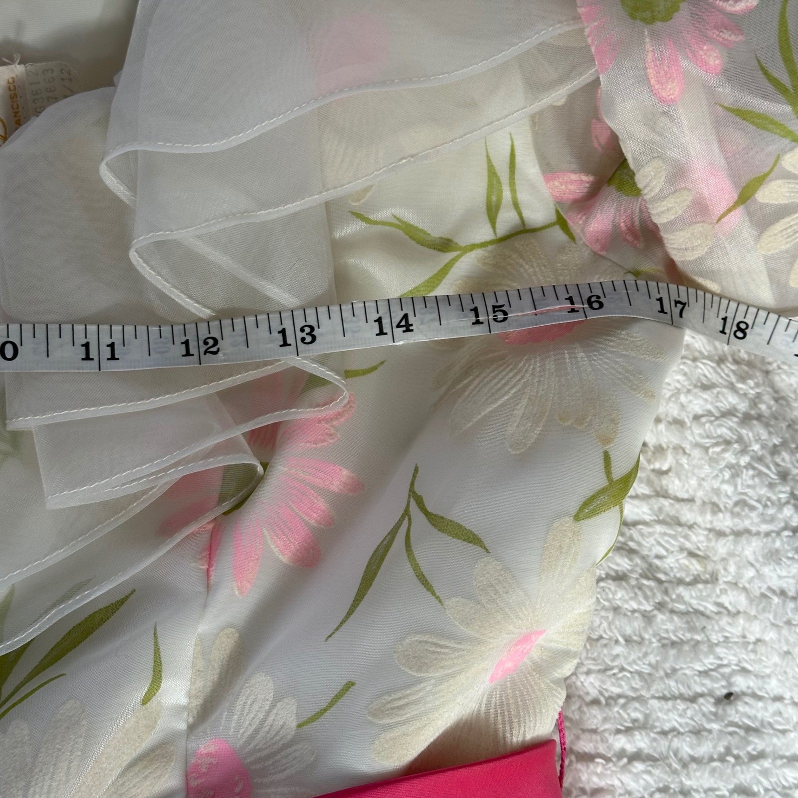 Lorrie Deb Vintage Floral Ruffle Maxi Dress Pink Daisy 1960s Chiffon Cottagecore
