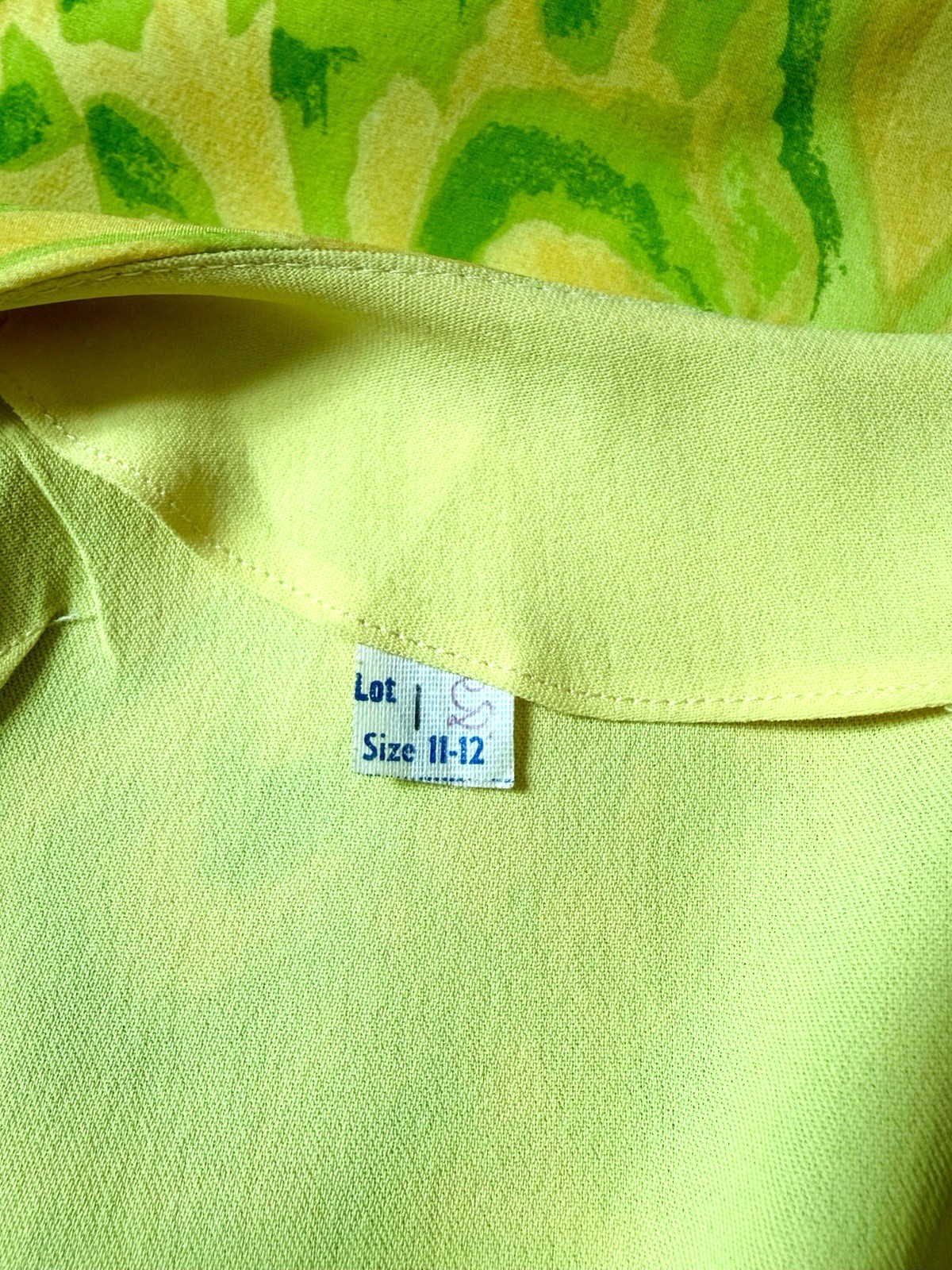 VTG 60s Mod Shift Dress abstract Yellow Green Floral Print chiffon A-Line S/M