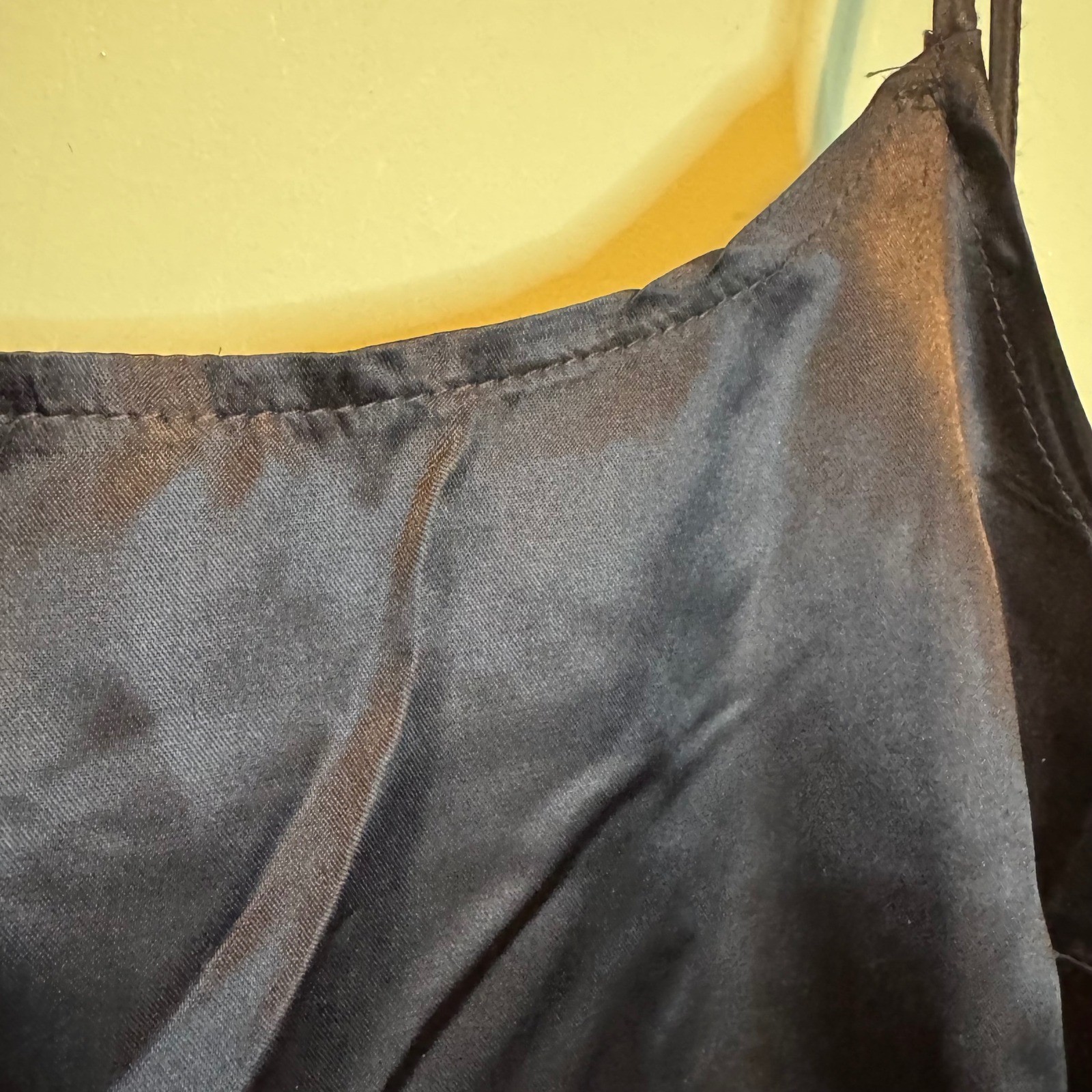 Vintage Black Satin Slip Dress Spaghetti Strap 100% Acetate Made in USA Size 9