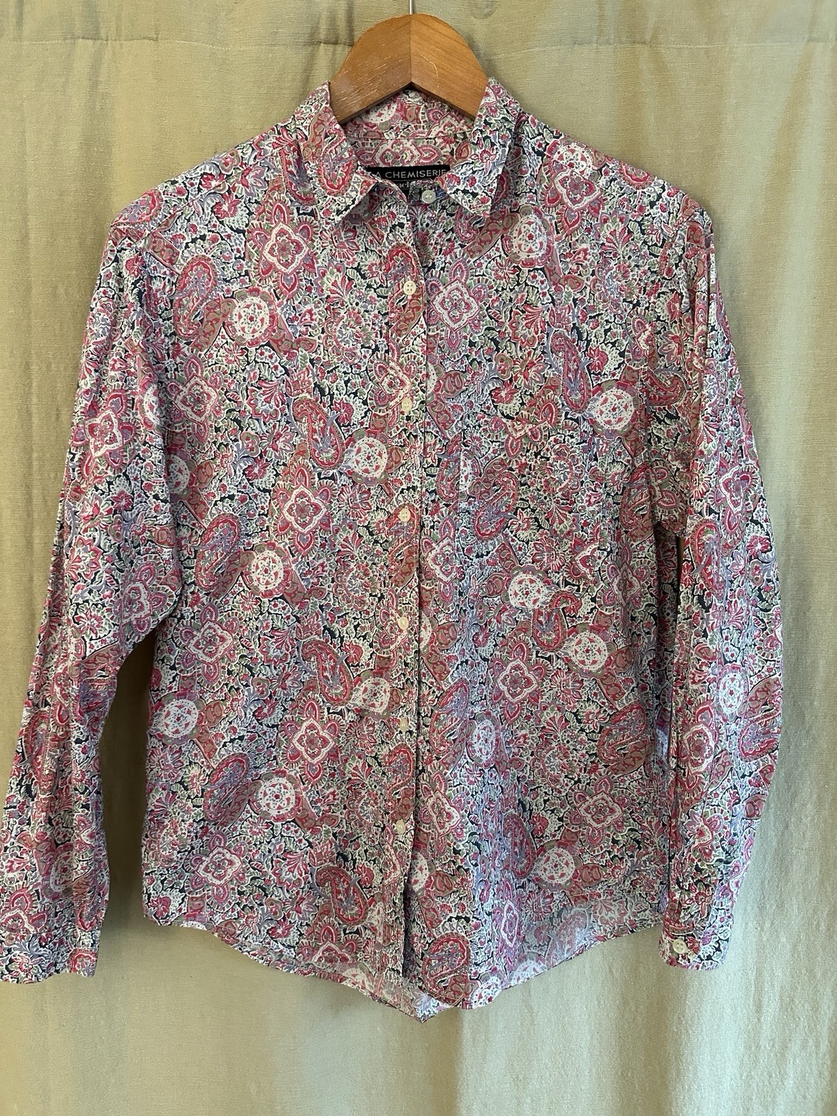 VTG Cacharel SzM Cotton Pink Floral Paisley Shirt La Chemiserie France 80s