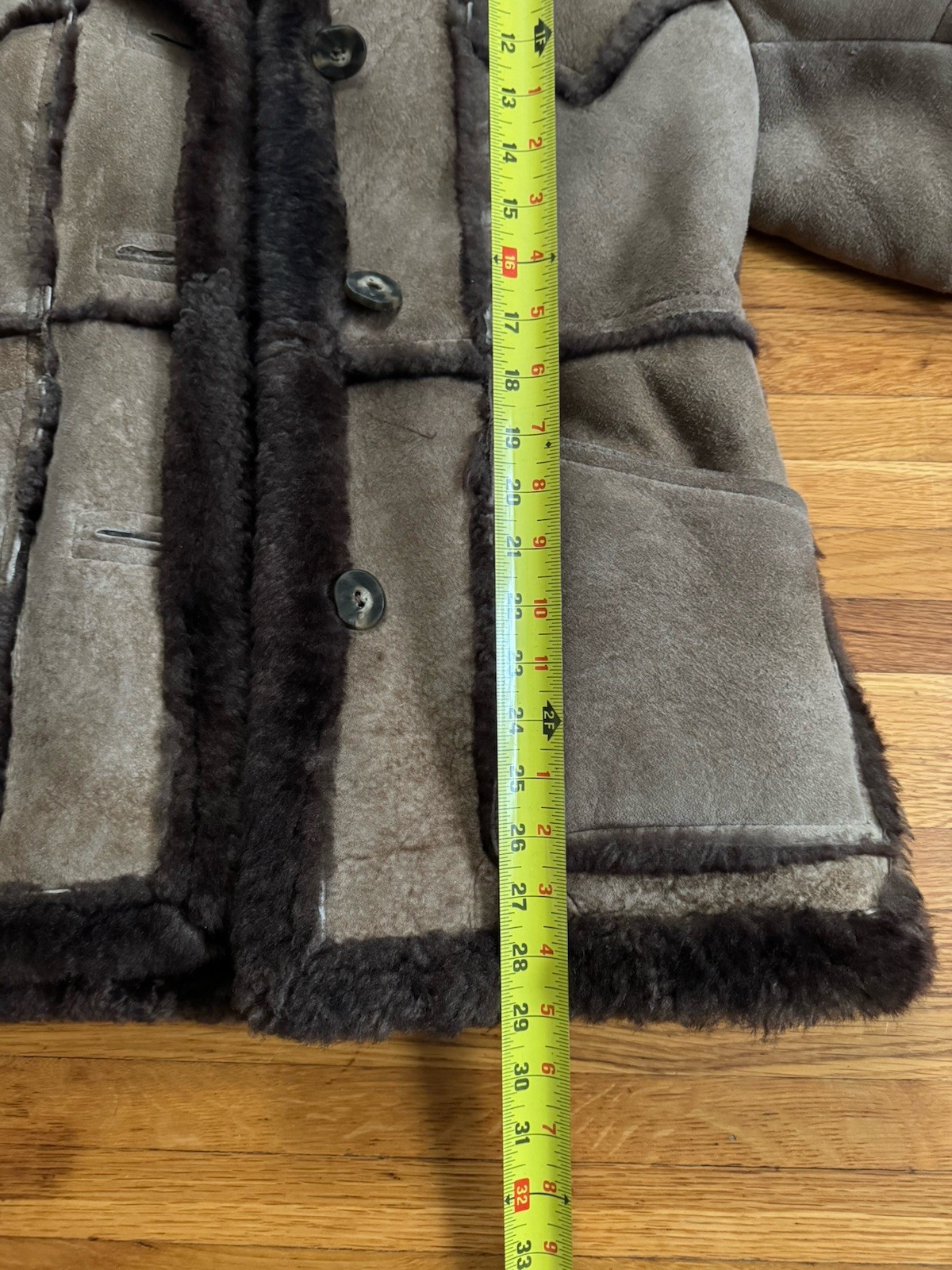 Wilsons Brown Suede Shearling Fur Coat Size 12, Vintage Style, Chest 42in
