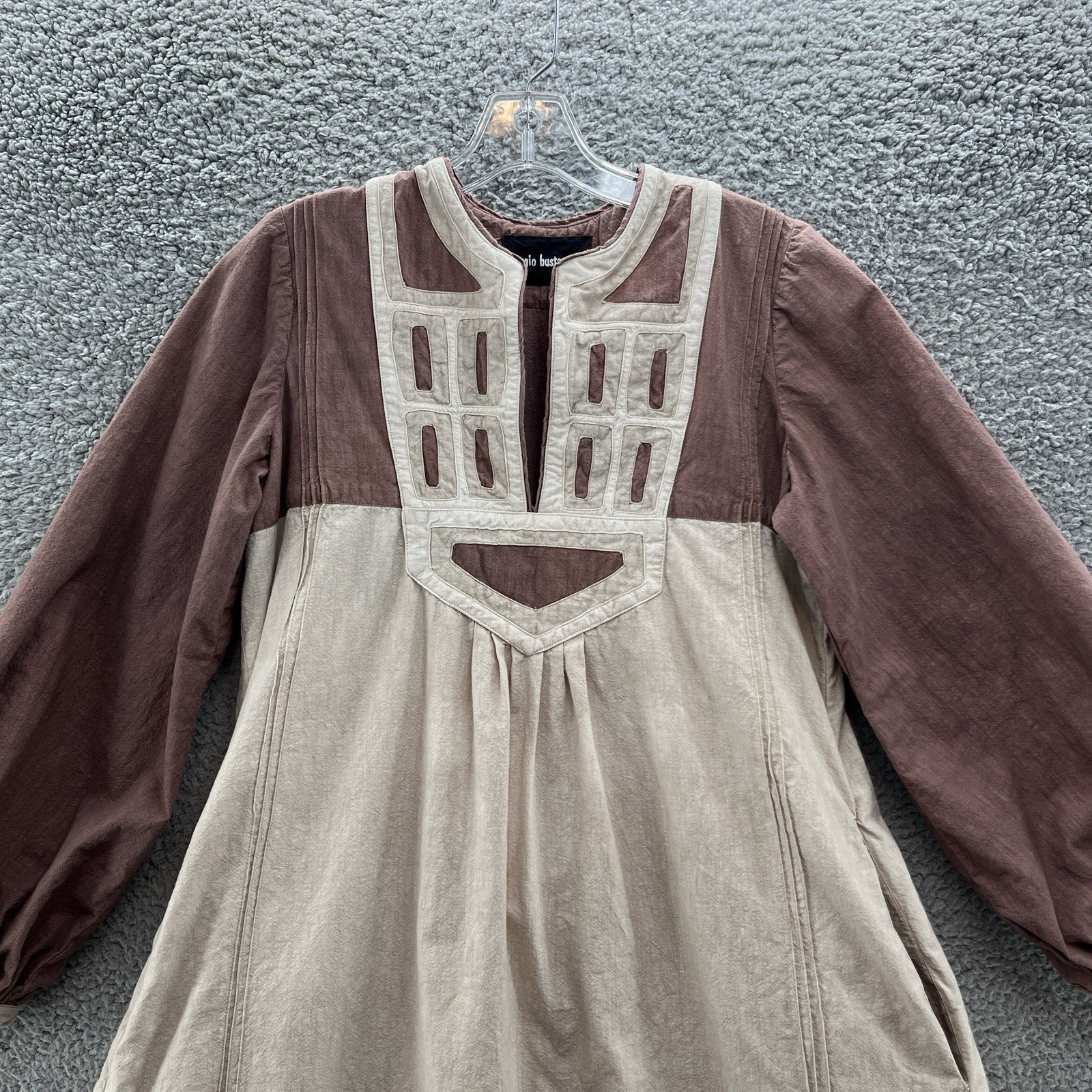 VTG 70s Sergio Bustamante Dress Large Tan Mexican Hippie Peasant Boho Maxi