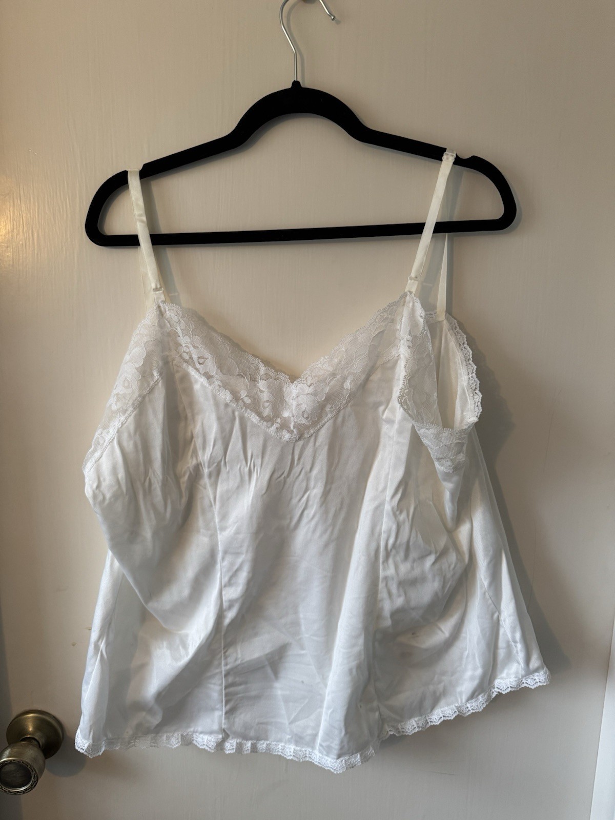 Vintage Sopre White Lace Camisole Plus Size 26/28 Silky 90s Lingerie Made in USA