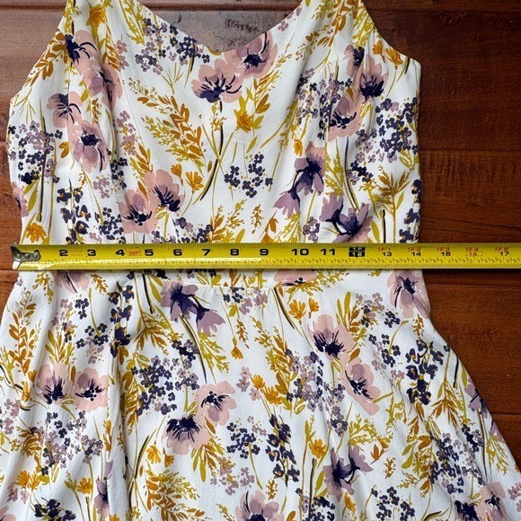 Old Navy Multi Floral Cami Dress Large Cream Purple Mustard Yellow Smocked Back