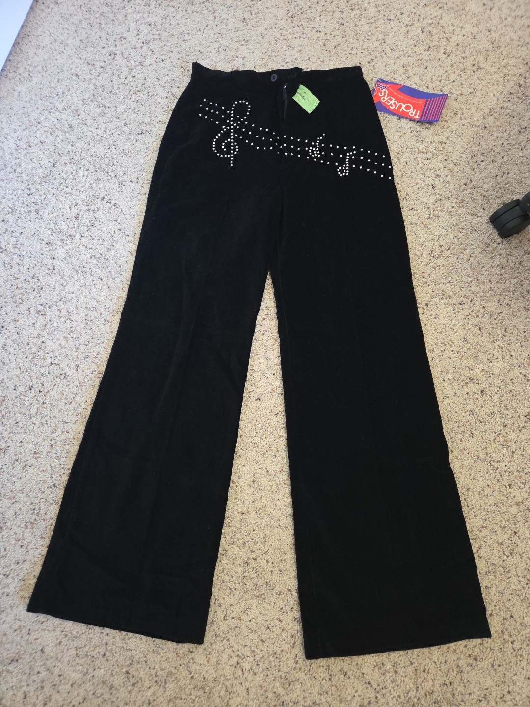 Vtg NWT 70&rsquo;s Trousers Up Women&rsquo;s Pants Size 11/12 Black Beaded Music Note Disco