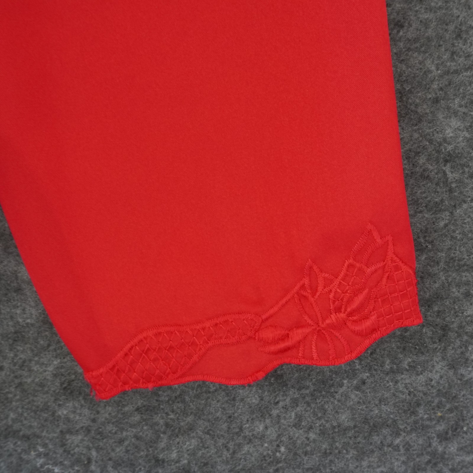 Vintage TJW Mervyns Satin Blouse 16 Red Mandarin Collar Lace Embroidered 80s Top