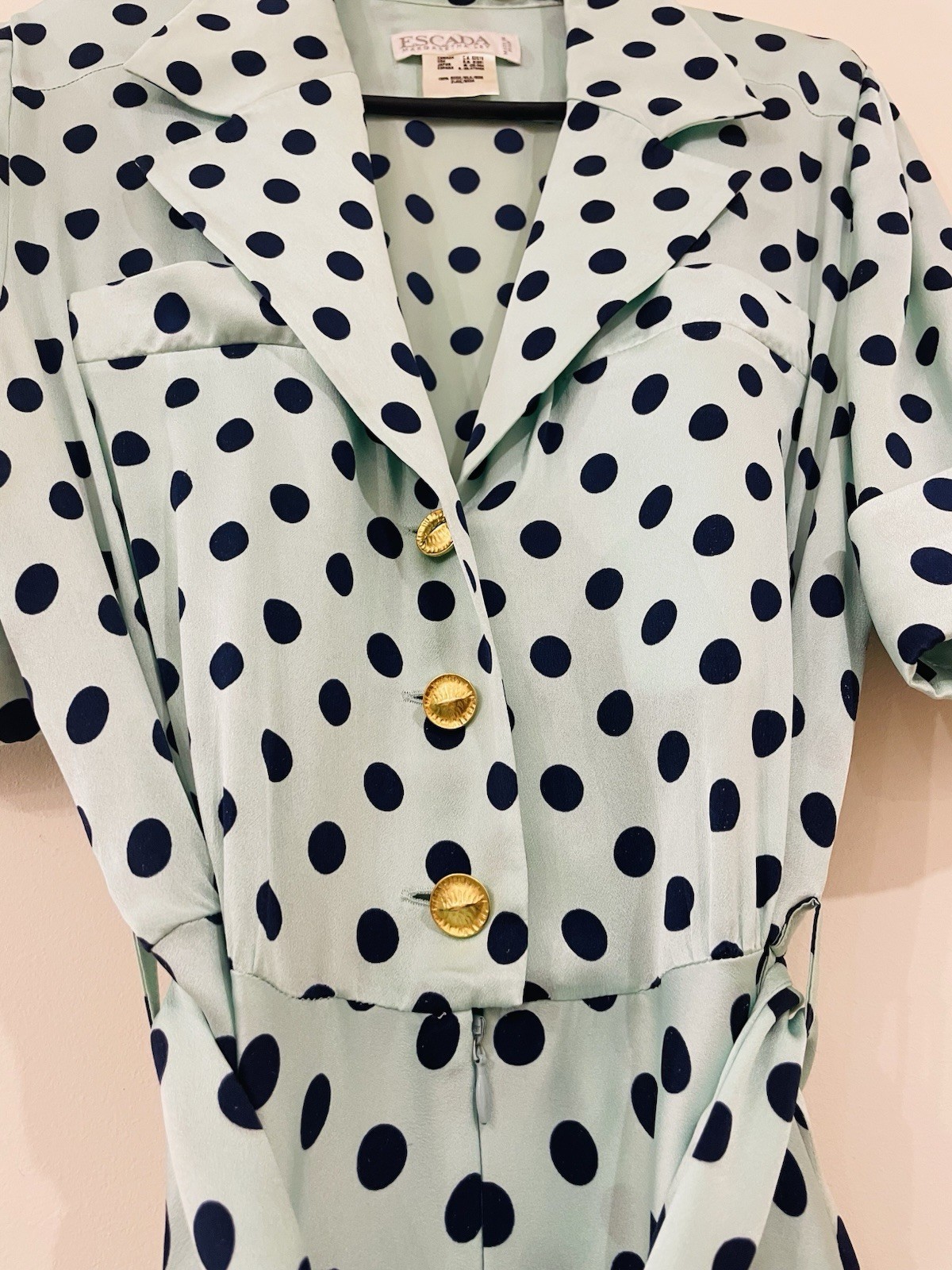 Vintage Escada by Margaretha Ley Silk Dress Polka Dot Pattern Made in Italy