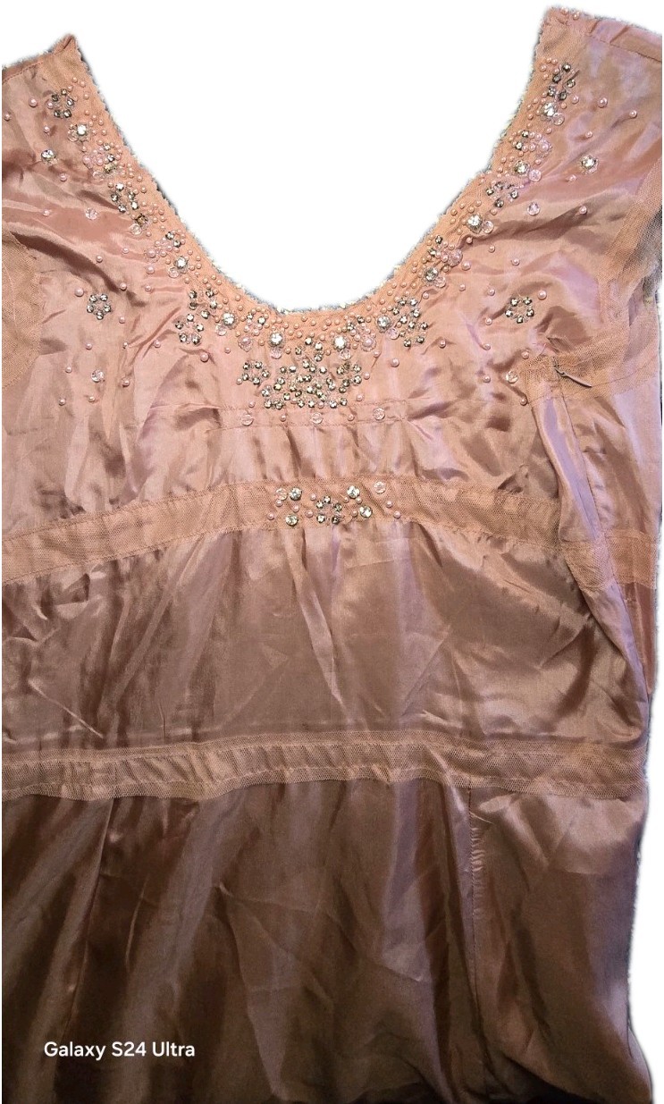 Blush Pink Beaded Sheer Mid-length Vintage Style Dress With Slip Size M