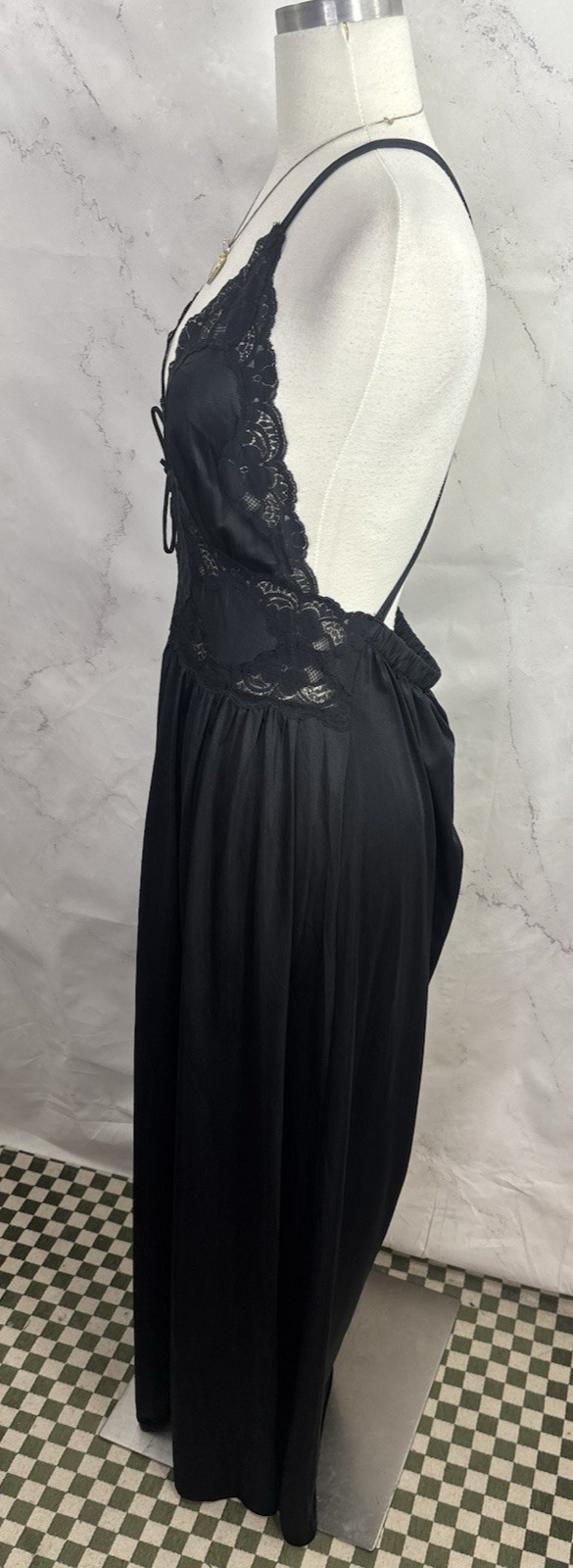Vtg 70s Lily Of France Full Sweep Slip Dress M Black Old Hollywood Whimsigoth