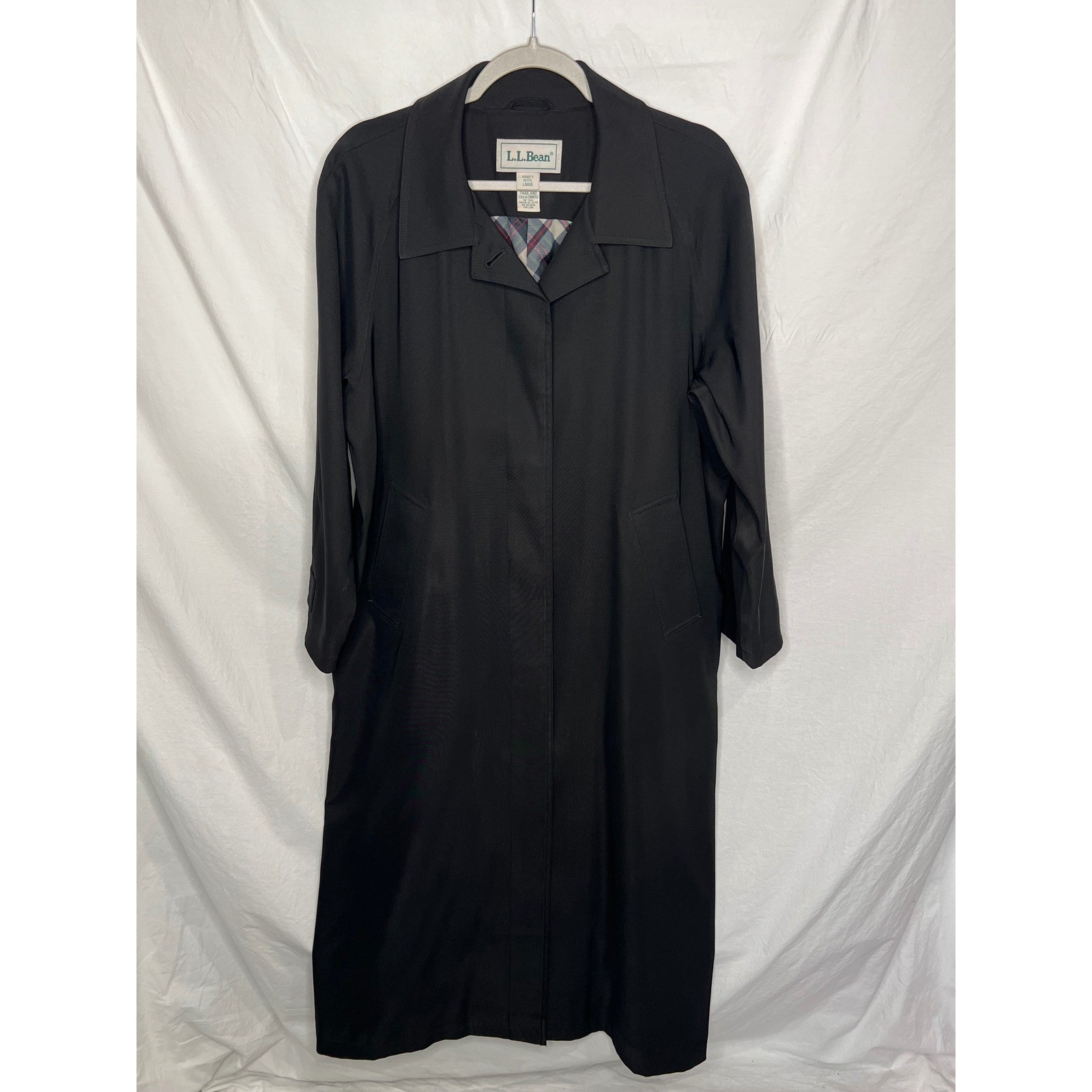VTG LL Bean Women&rsquo;s Large Petite Black Trench Duster Coat Long Neutral Classic