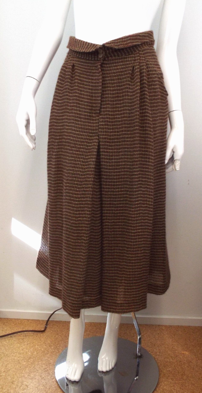 Vintage Giorgio Armani Brown Plaid Wool Blend Maxi Skirt 44 Fold Down Waist