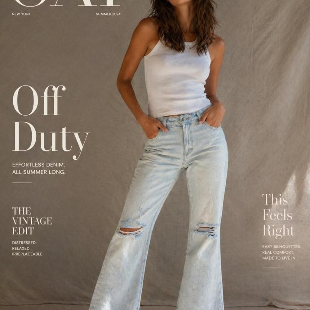 OAT New York Distressed Light Wash Flare Jeans Sz 29 Y2K Boho Vintage